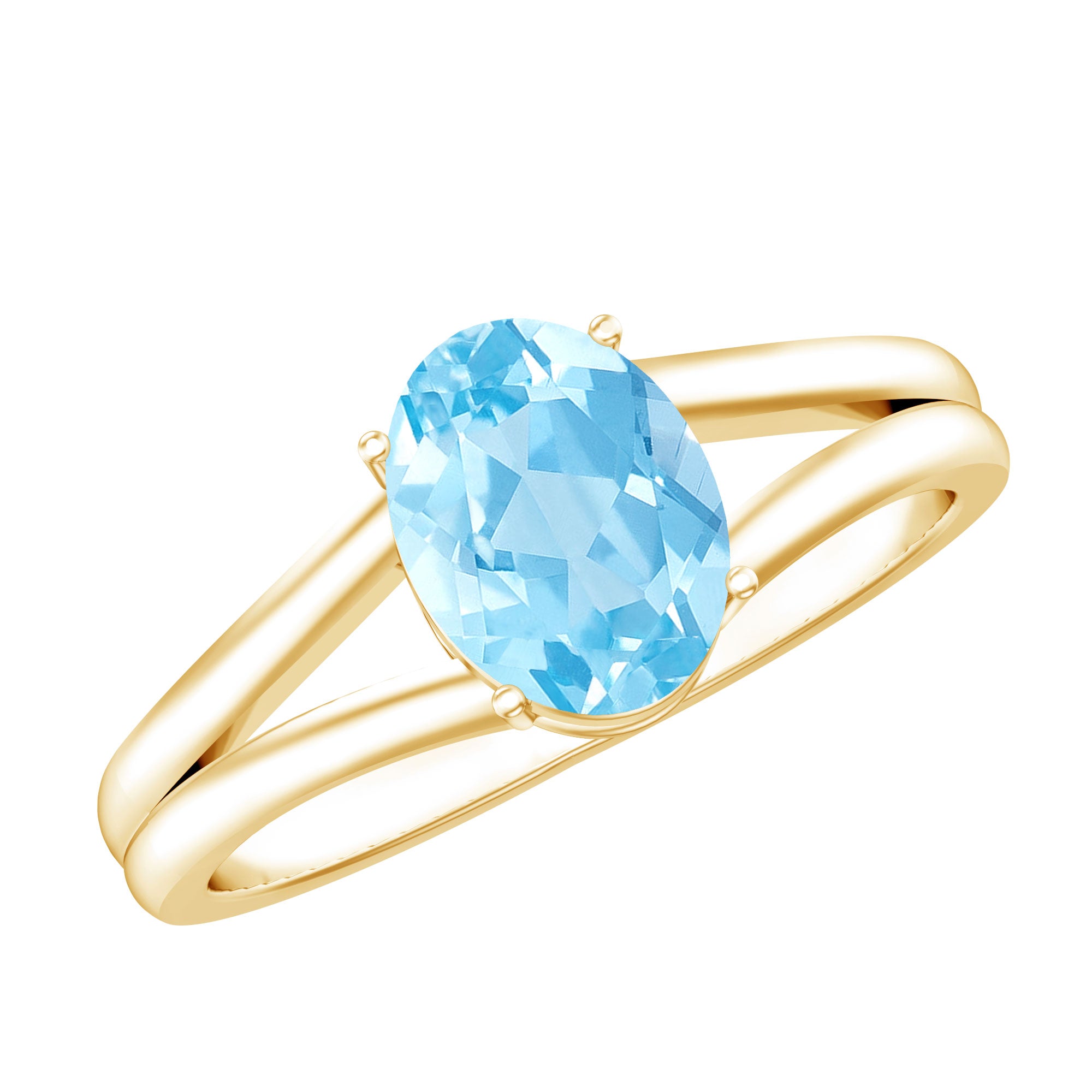 Genuine Oval Aquamarine Solitaire Engagement Ring in Split Shank AAA - Rosec Jewels