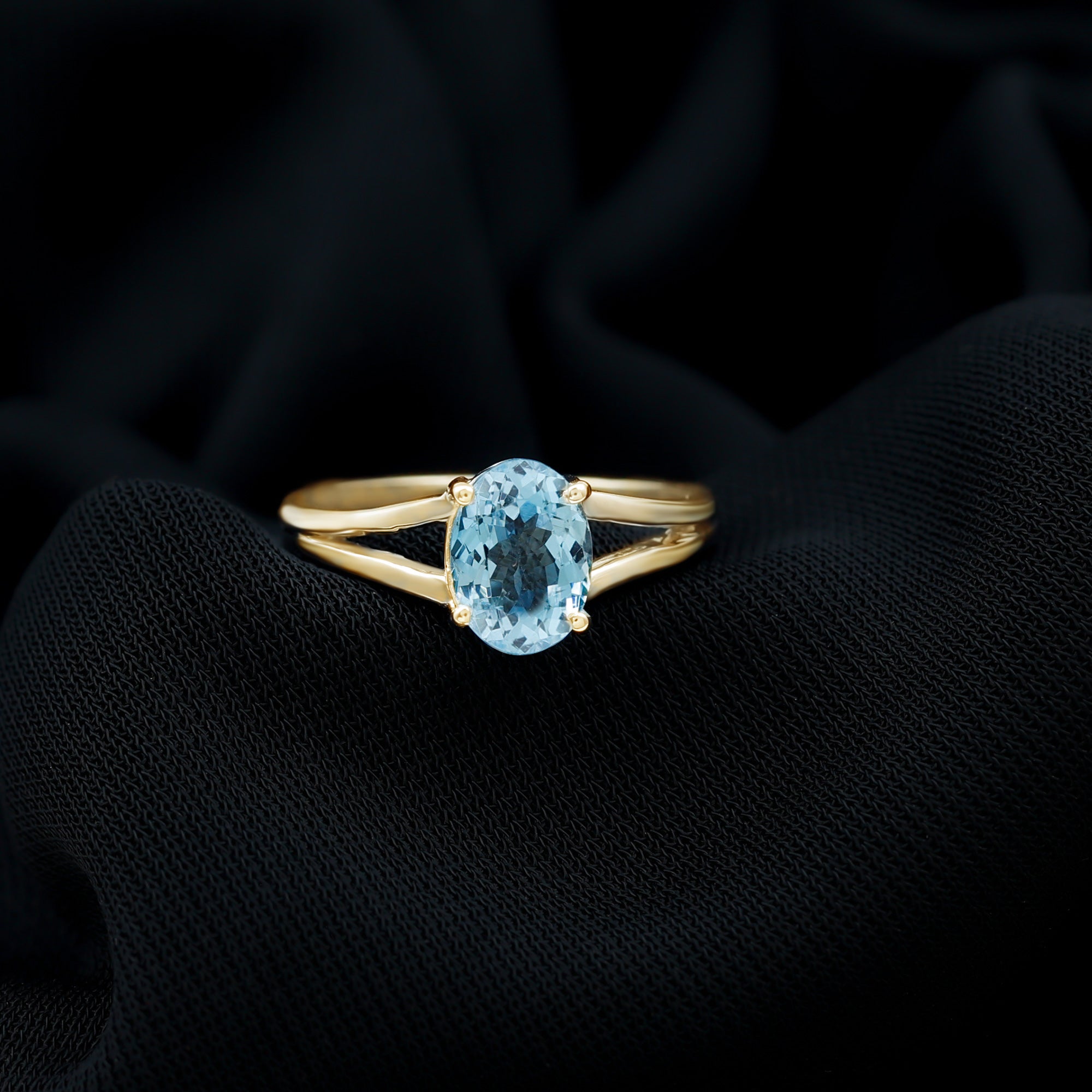 Rosec Jewels-Genuine Oval Aquamarine Solitaire Engagement Ring in Split Shank