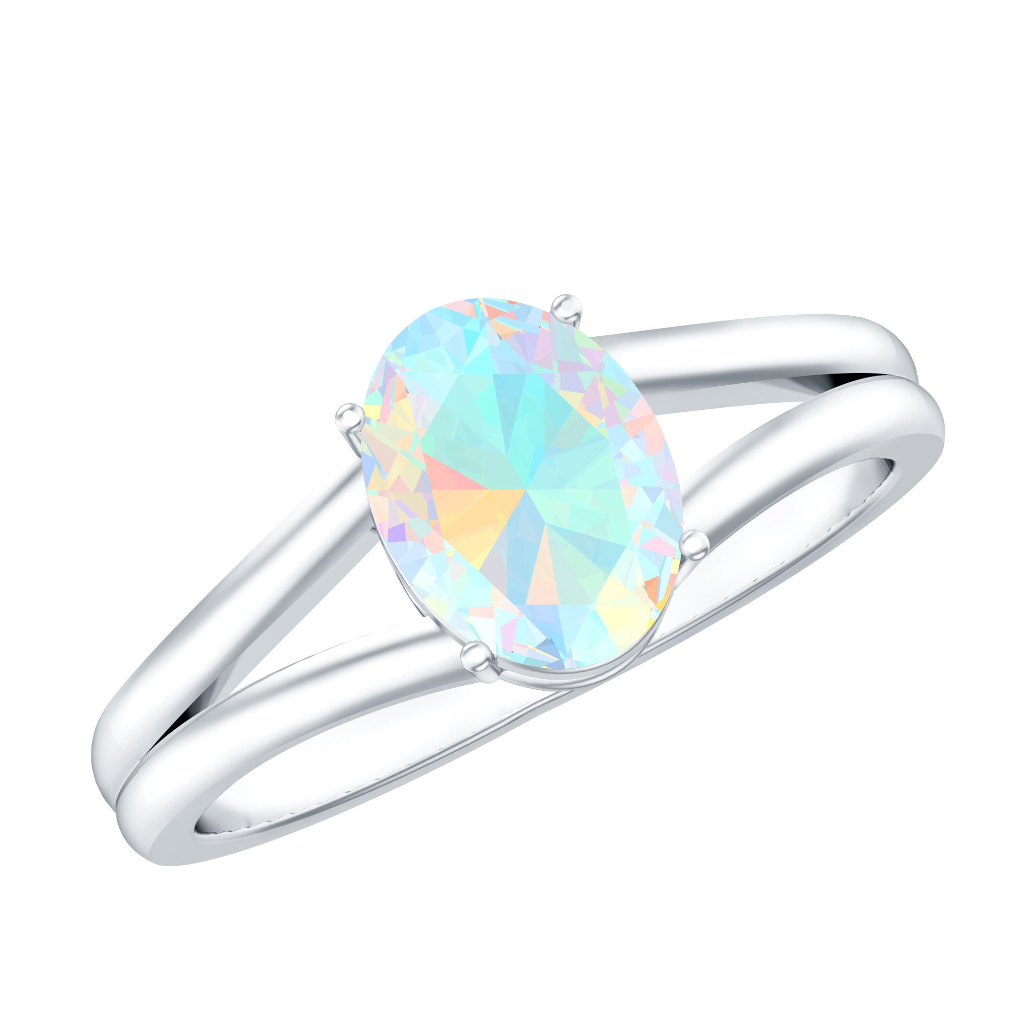 1.2 Carat Genuine Oval Ethiopian Rainbow Opal Split Shank Engagement Ring AAA - Rosec Jewels