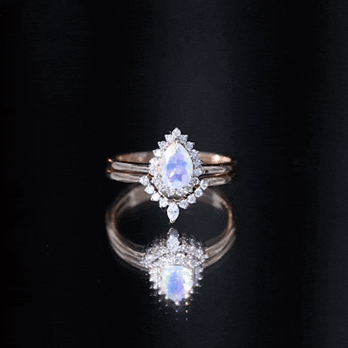 Genuine Pear Shape Rainbow Opal Vintage Inspired Engagement Ring with Enhancer AAA - Rosec Jewels