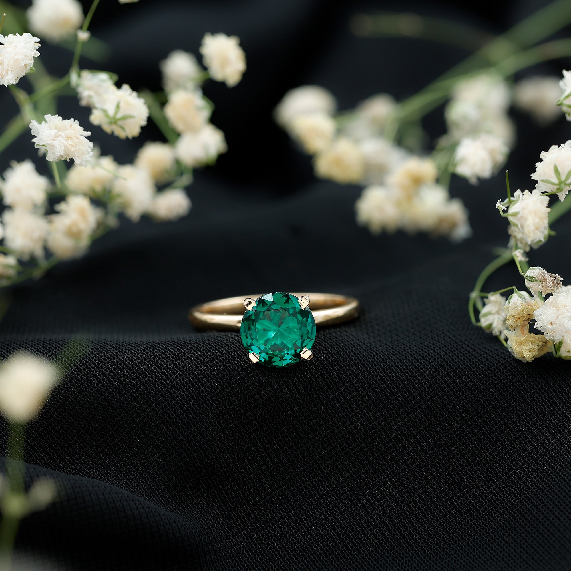 Certified 2 Carat Lab Grown Emerald Solitaire Engagement Ring AAAA - Rosec Jewels