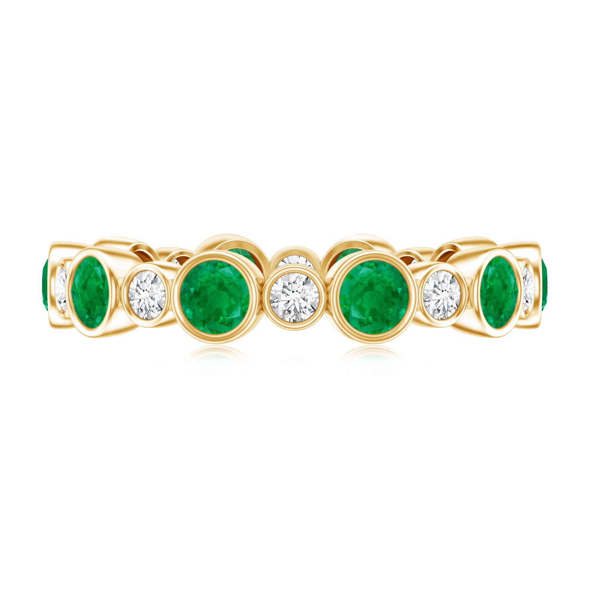 Bezel Set Round Emerald and Diamond Eternity Wedding Band AAA - Rosec Jewels