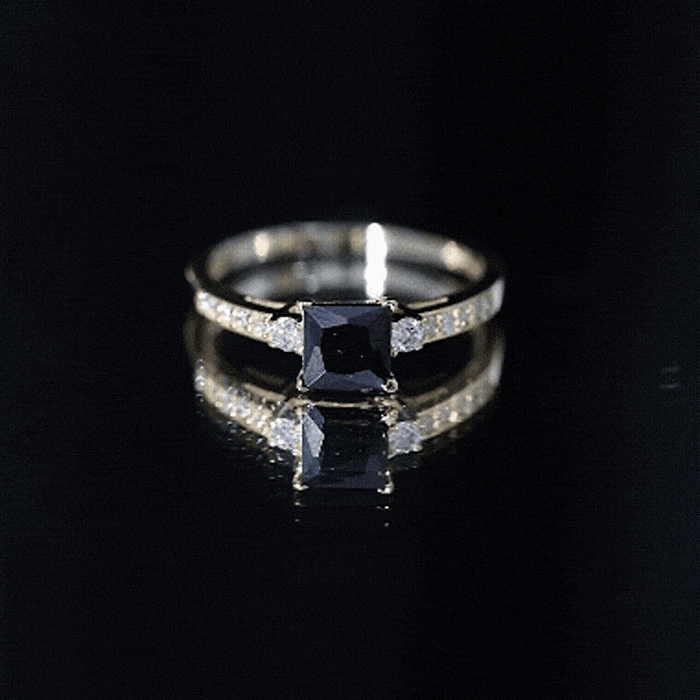 Certified 1 Carat Lab Grown Black and White Diamond Princess Cut Engagement Ring AAAA ( Synthetic ) - Rosec Jewels