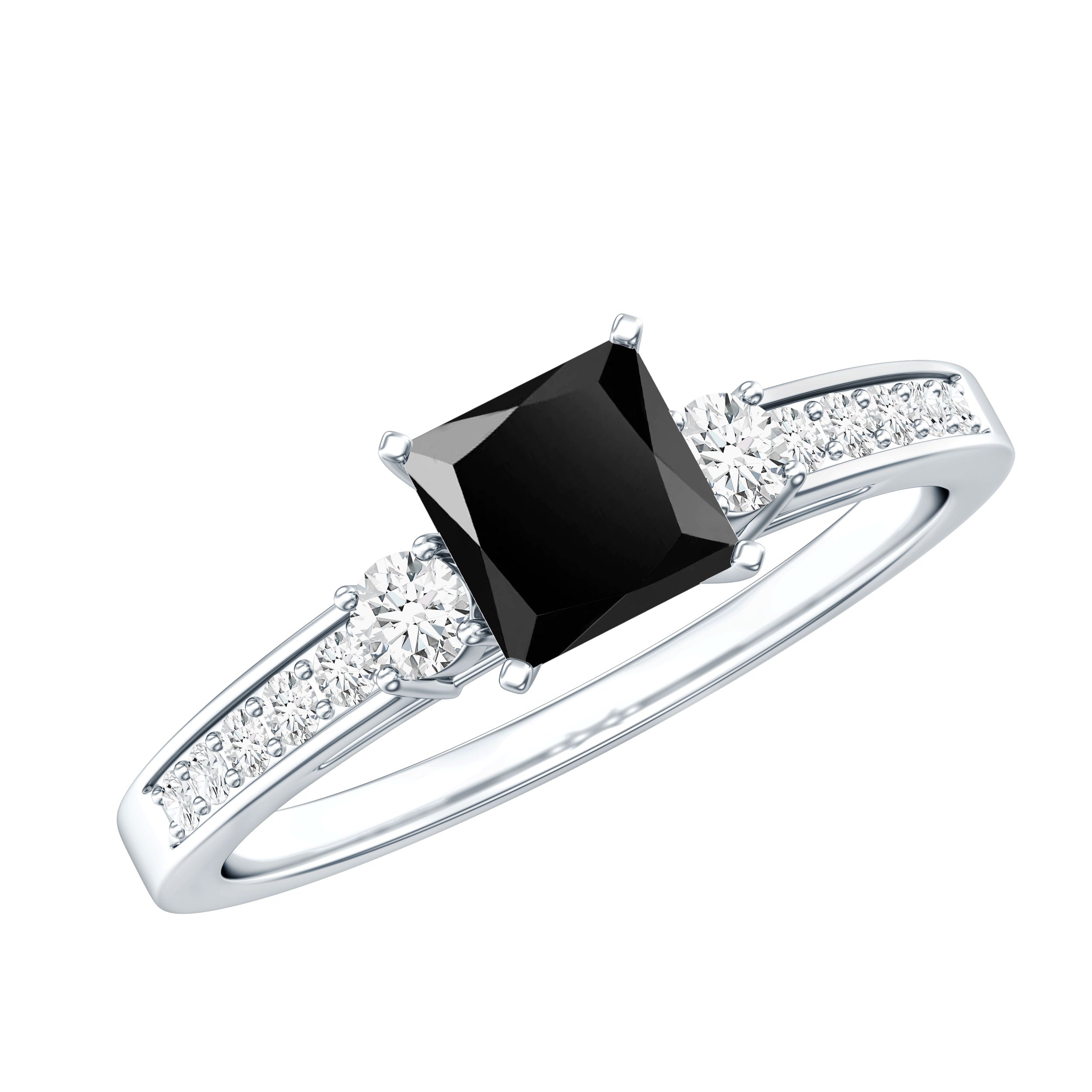 Certified 1 Carat Lab Grown Black and White Diamond Princess Cut Engagement Ring AAAA ( Synthetic ) - Rosec Jewels