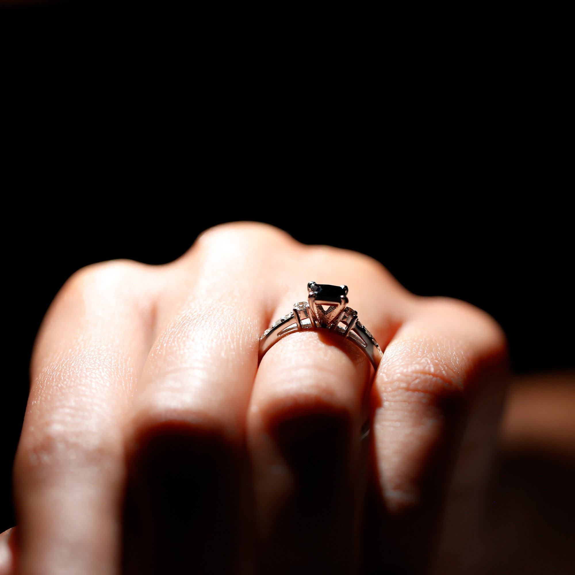 Certified 1 Carat Lab Grown Black and White Diamond Princess Cut Engagement Ring AAAA ( Synthetic ) - Rosec Jewels