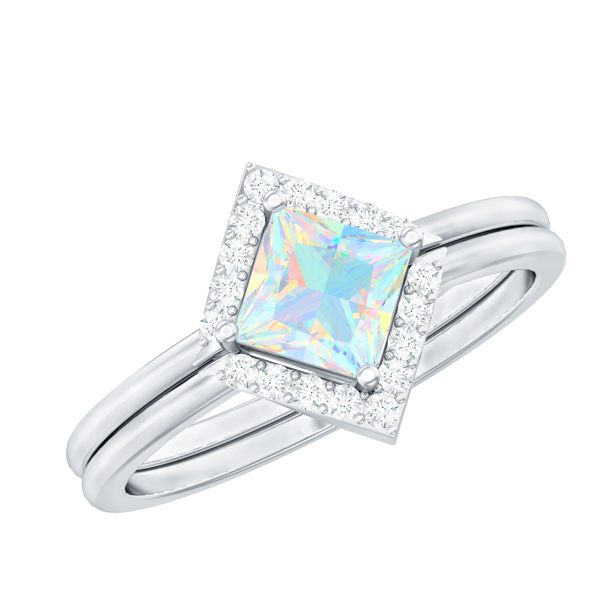 Natural Princess Cut Ethiopian Opal Engagement Ring with Enhancer
