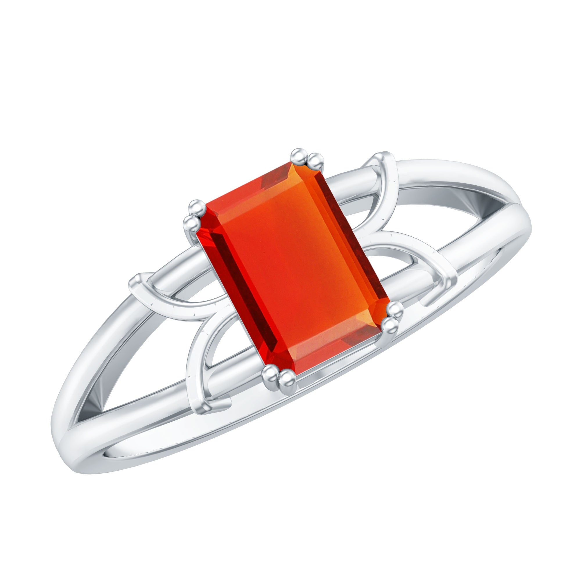 Emerald Cut Fire Opal Solitaire Engagement Ring