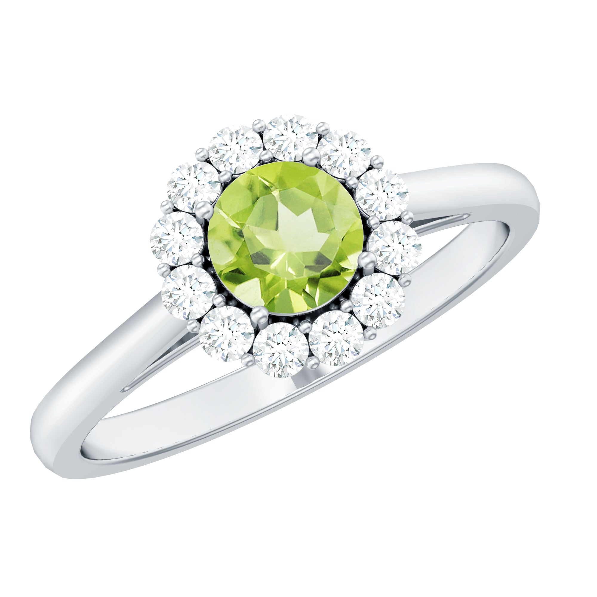 1 CT Peridot and Diamond Floating Halo Engagement Ring
