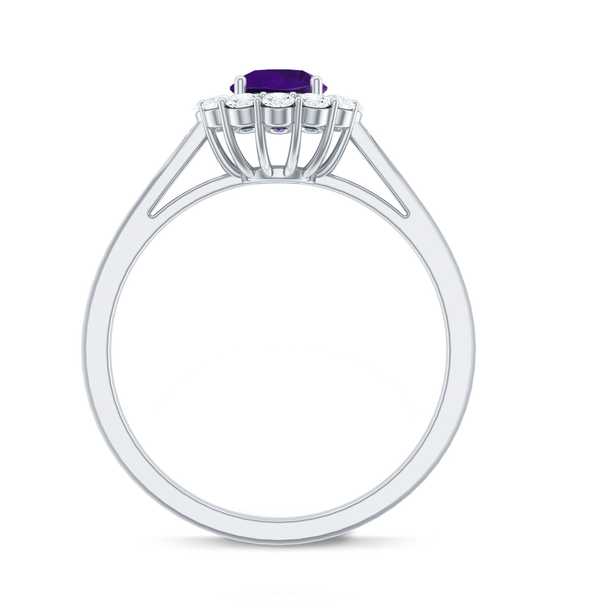 Natural Amethyst Engagement Ring with Diamond Halo for Women AAA - Rosec Jewels