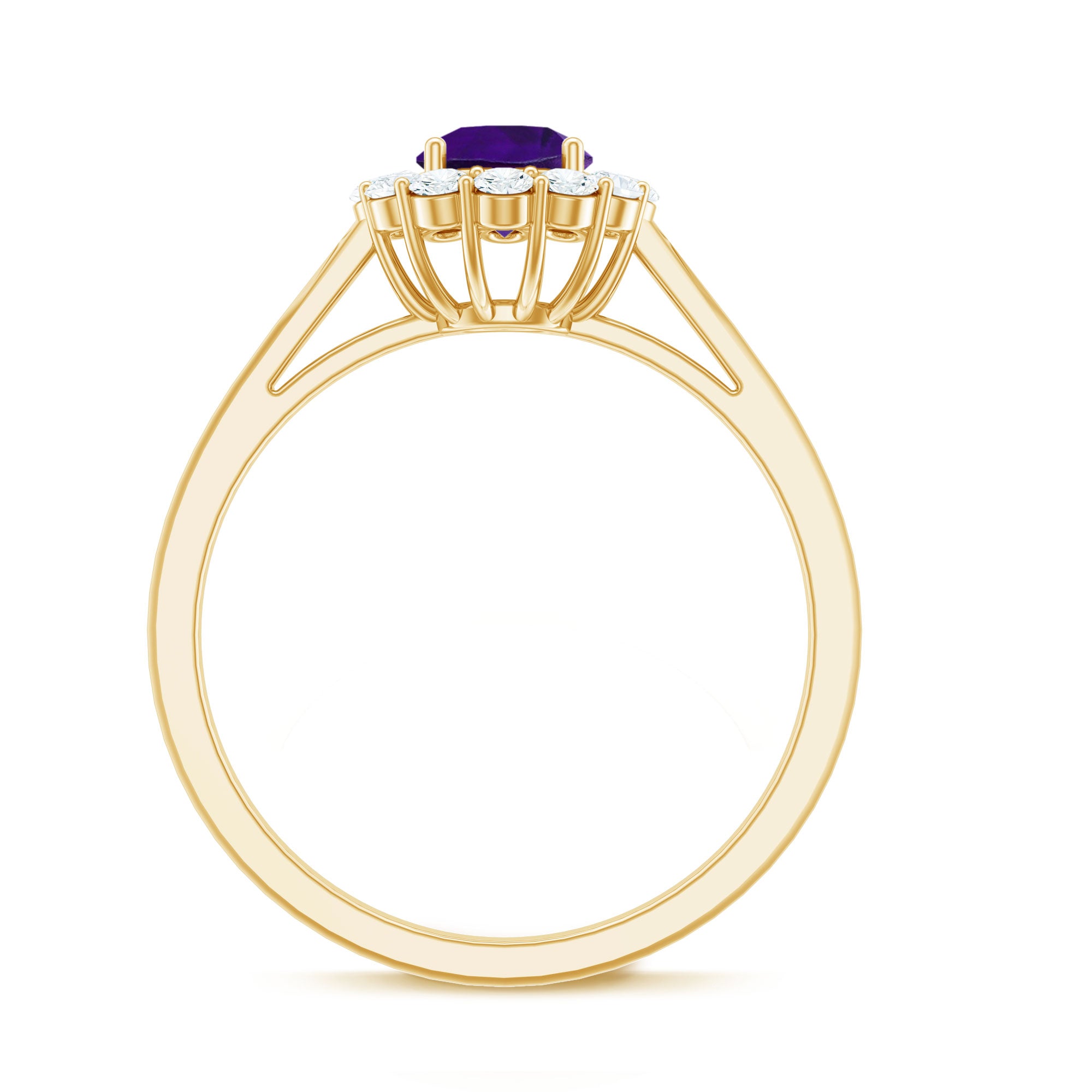 Natural Amethyst Engagement Ring with Diamond Halo for Women AAA - Rosec Jewels