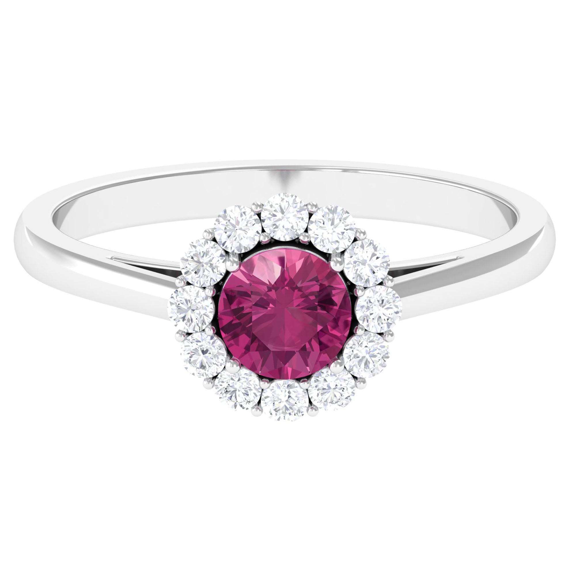 0.75 CT Pink Tourmaline and Diamond Floating Halo Engagement Ring