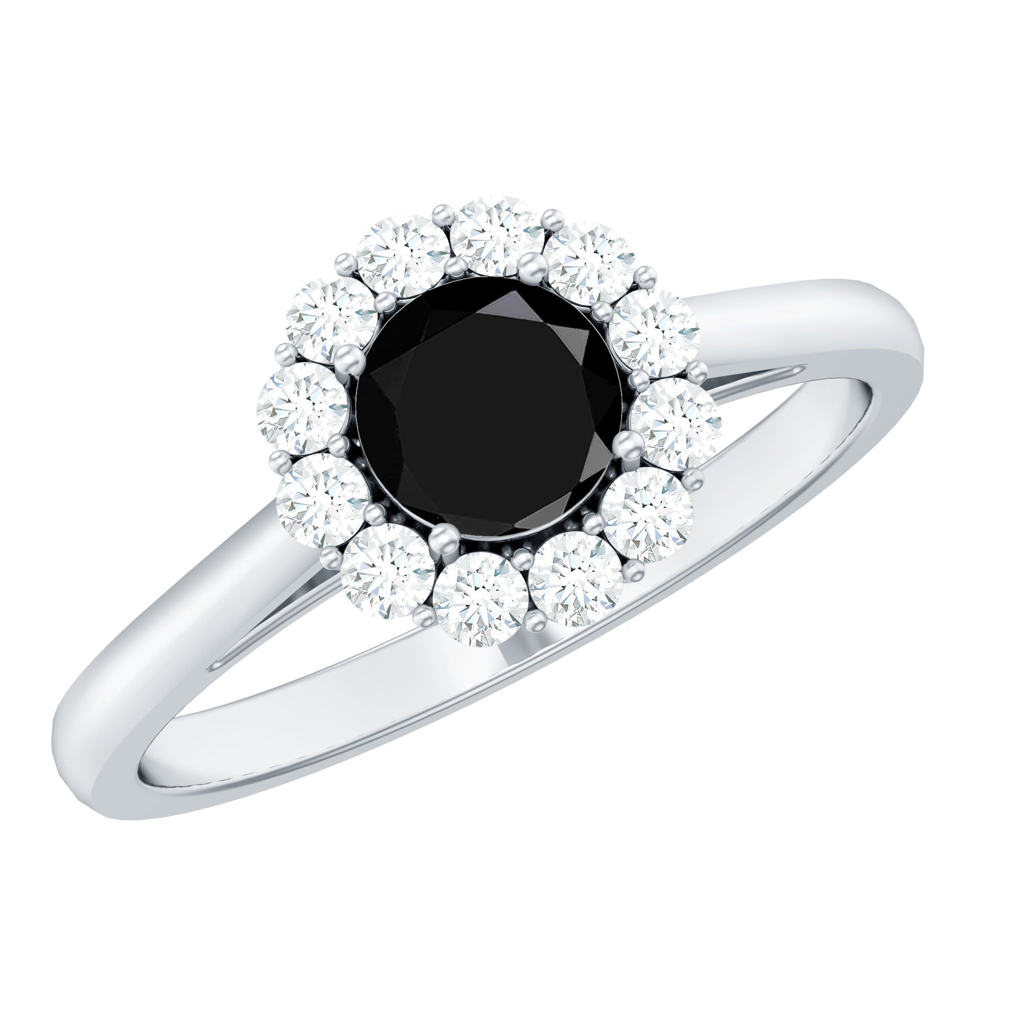 1 CT Black Spinel and Diamond Floating Halo Engagement Ring