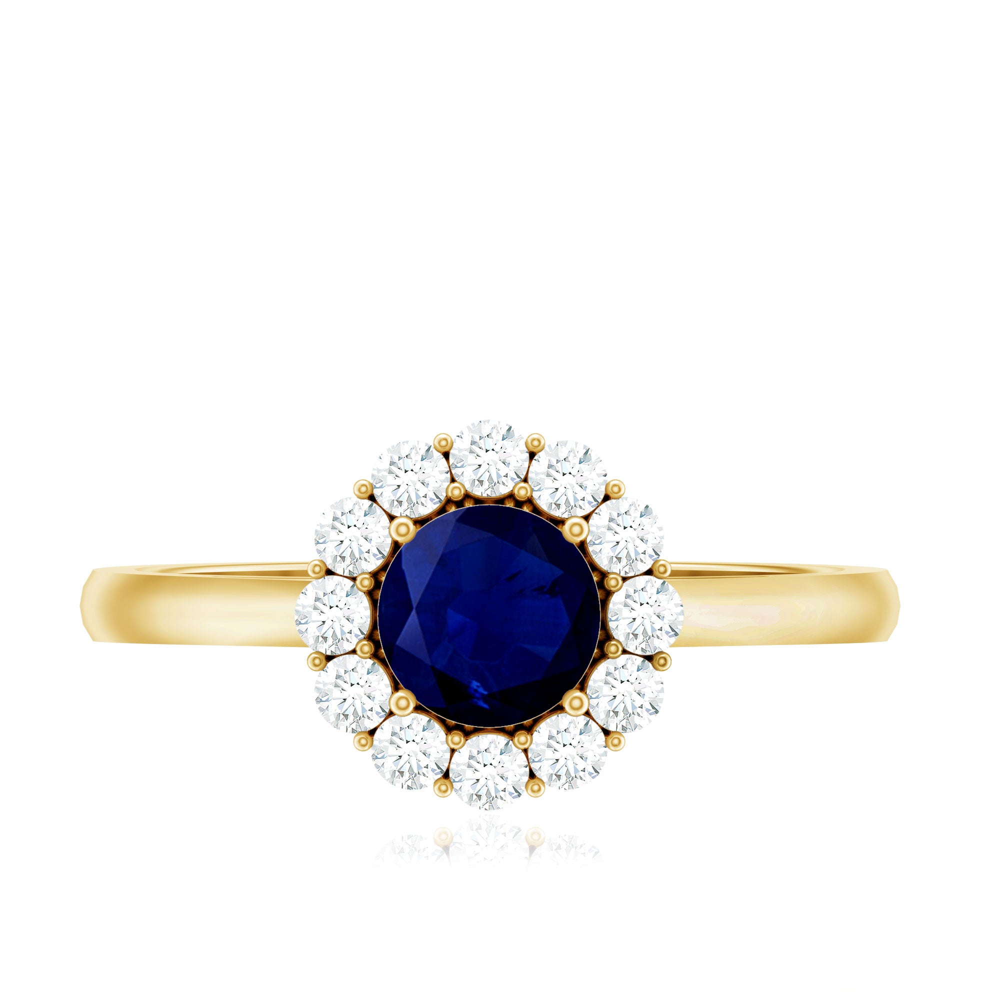 Rosec Jewels-Genuine 0.9 Carat Blue Sapphire and Diamond Round Halo Engagement Ring