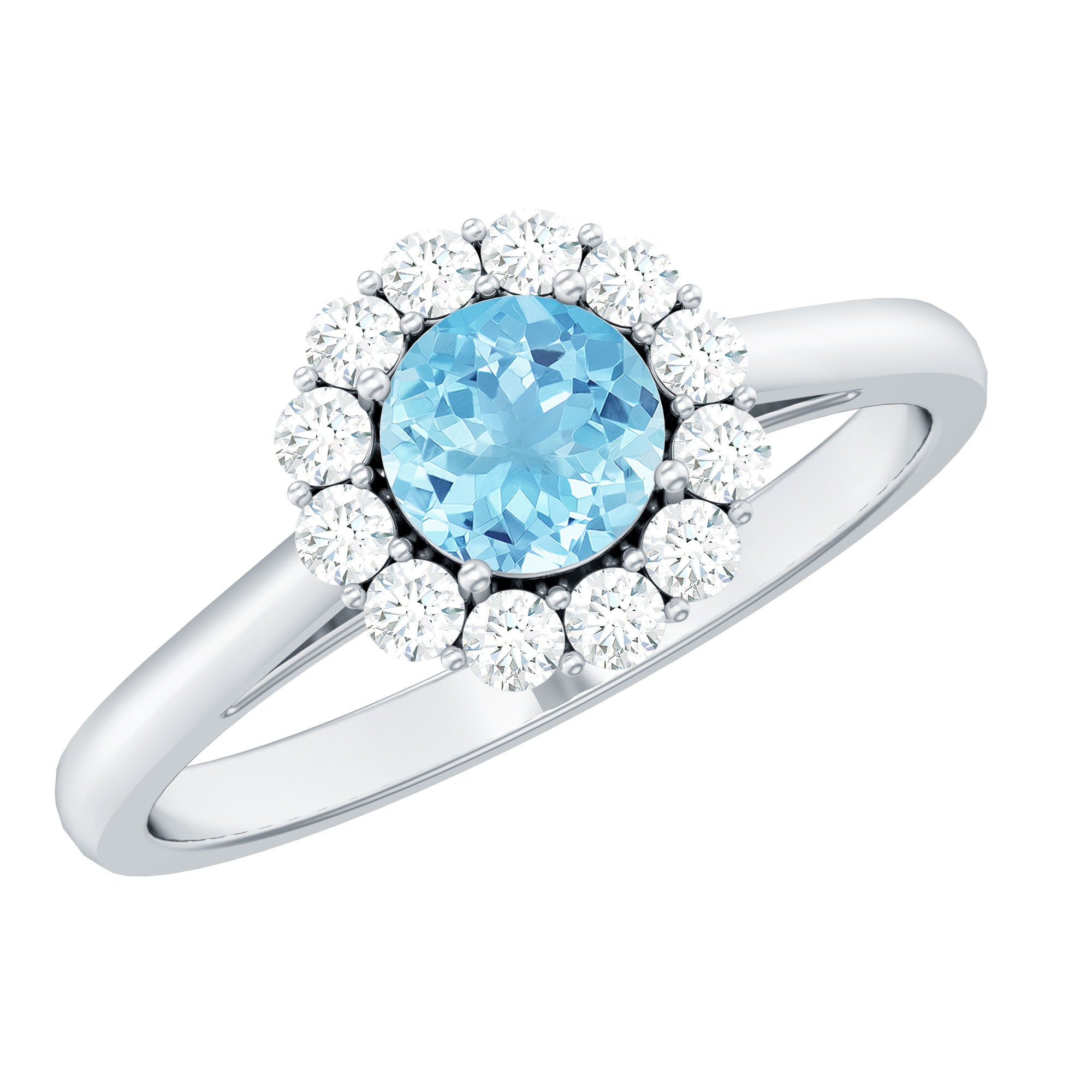 Rosec Jewels-1 CT Aquamarine and Diamond Floating Halo Engagement Ring
