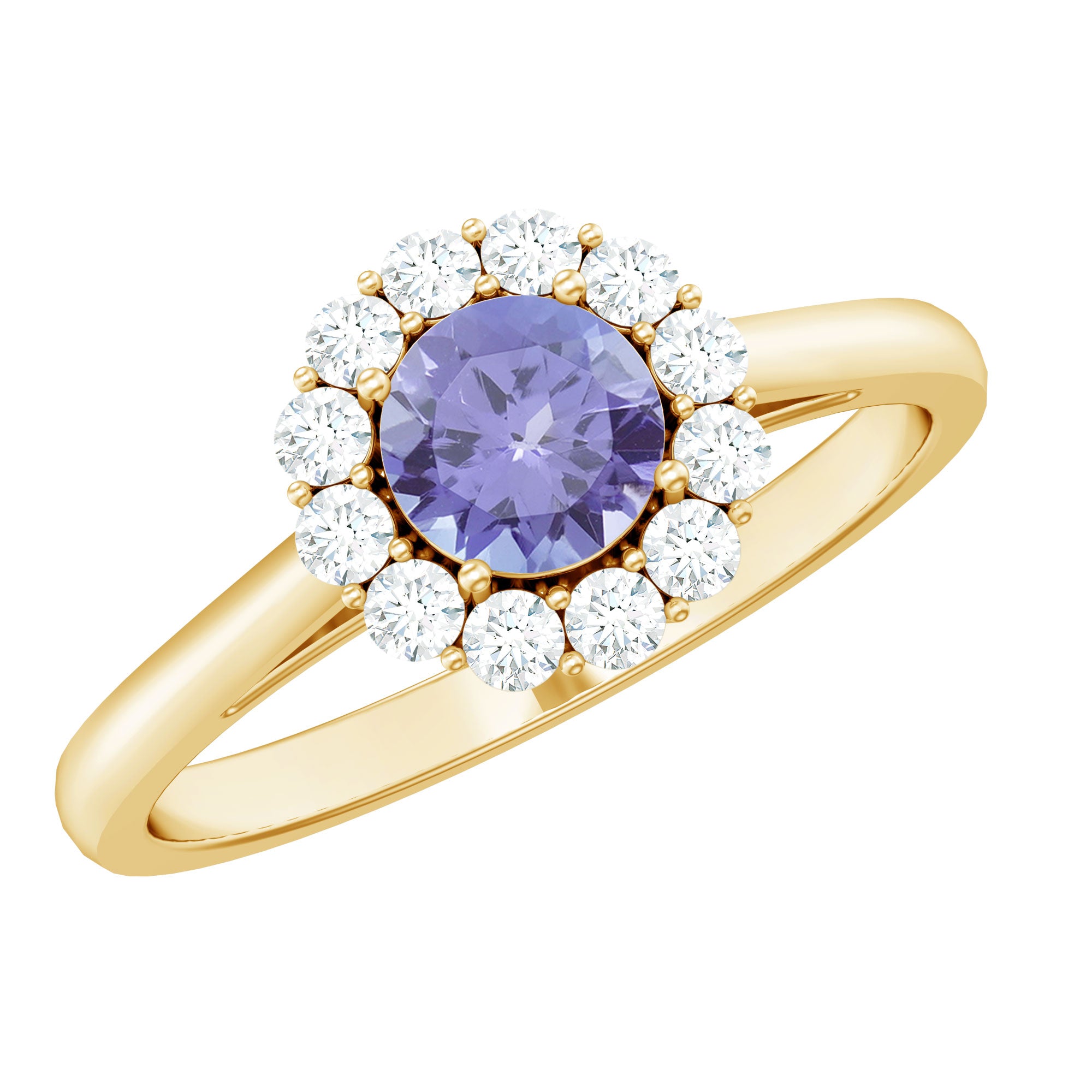 Genuine Tanzanite Classic Engagement Ring with Diamond Halo AAA - Rosec Jewels