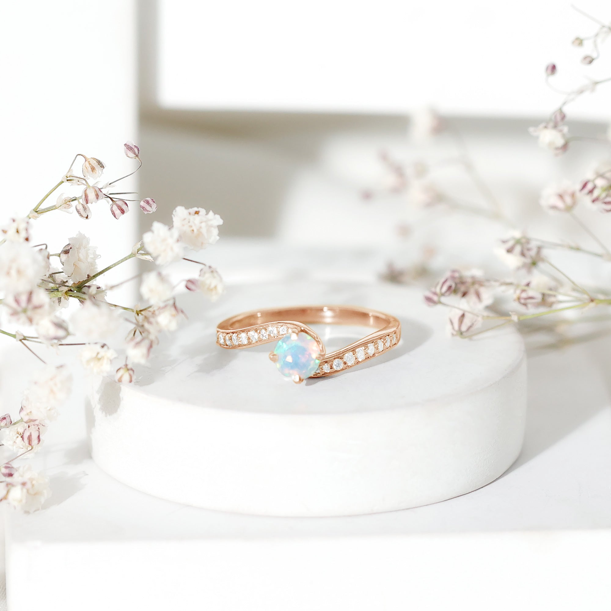 Natural Certified Ethiopian Opal Solitaire Promise Ring with Bypass Shank AAA - Rosec Jewels