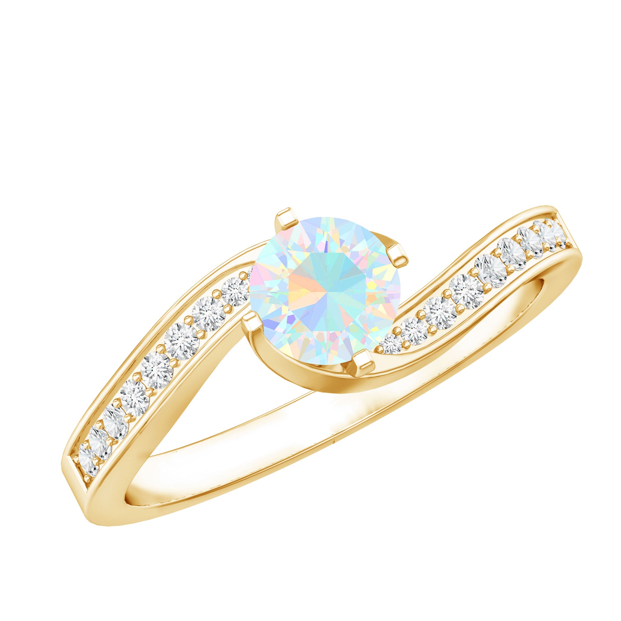 Natural Certified Ethiopian Opal Solitaire Promise Ring with Bypass Shank AAA - Rosec Jewels