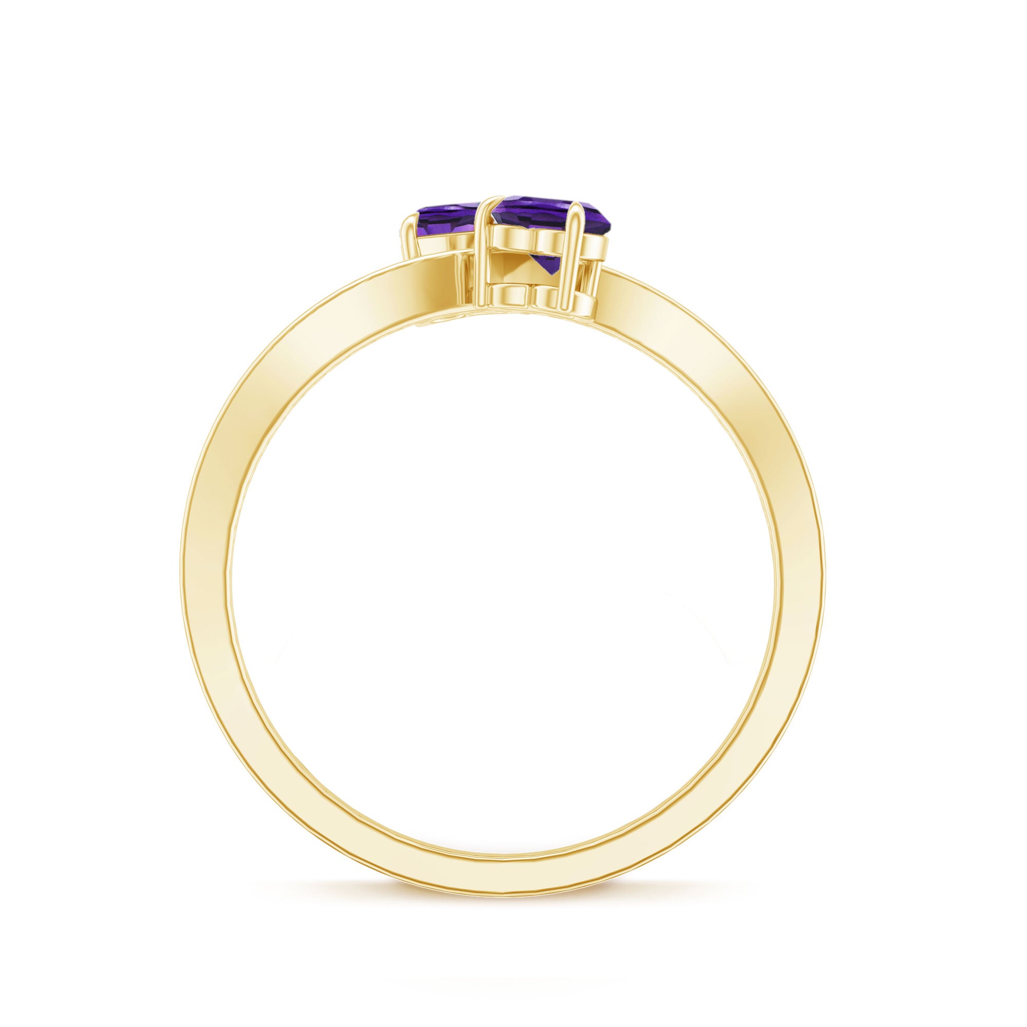 Natural Heart Shape Amethyst Toi Et Moi Engagement Ring with Diamond AAA - Rosec Jewels