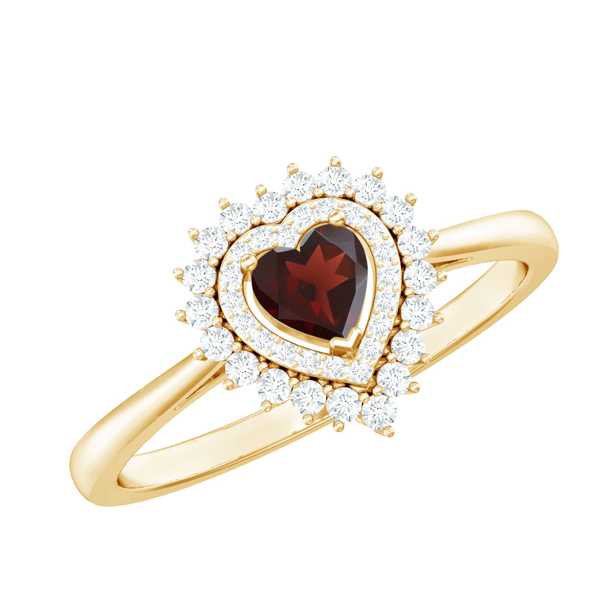 Rosec Jewels-Real Garnet Heart Shaped Engagement Ring with Diamond Double Halo