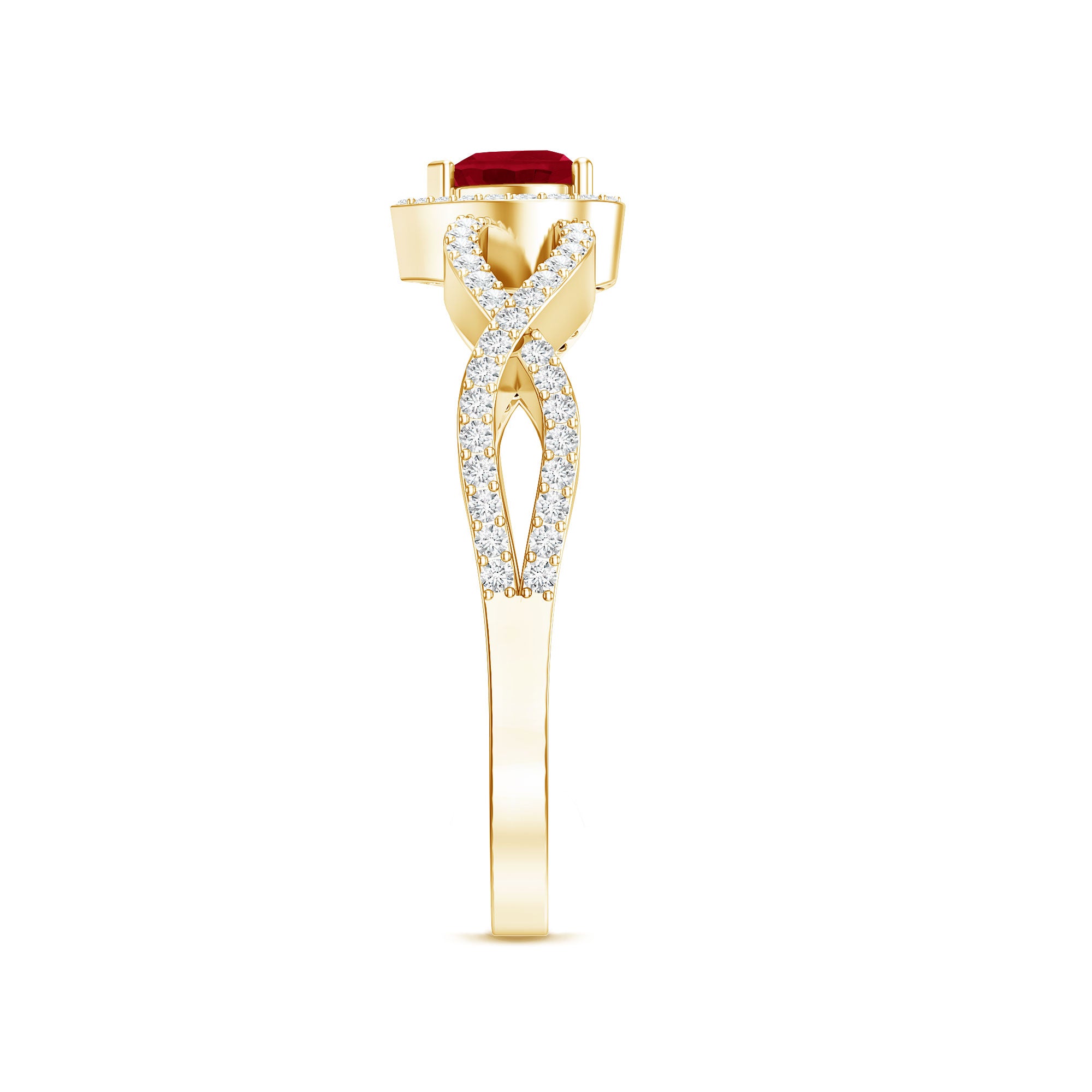 Natural Ruby Heart Promise Ring with Diamond Crossover Shank AAA - Rosec Jewels