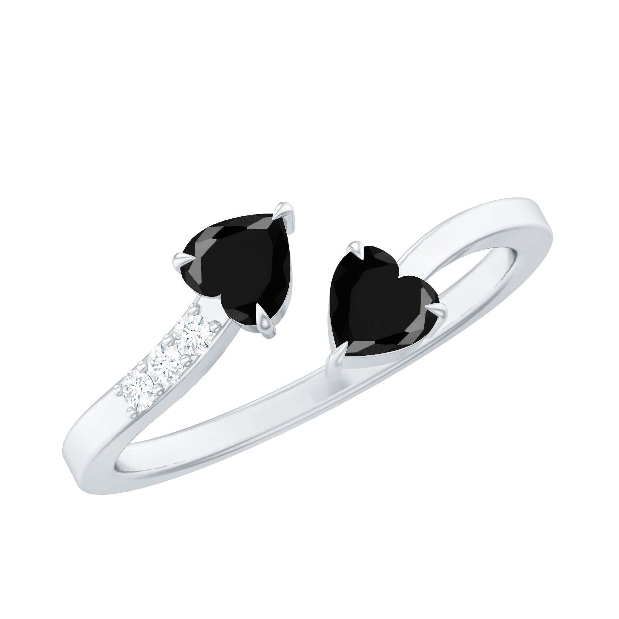 Heart Shape Black Onyx Two Stone Wrap Ring with Diamond