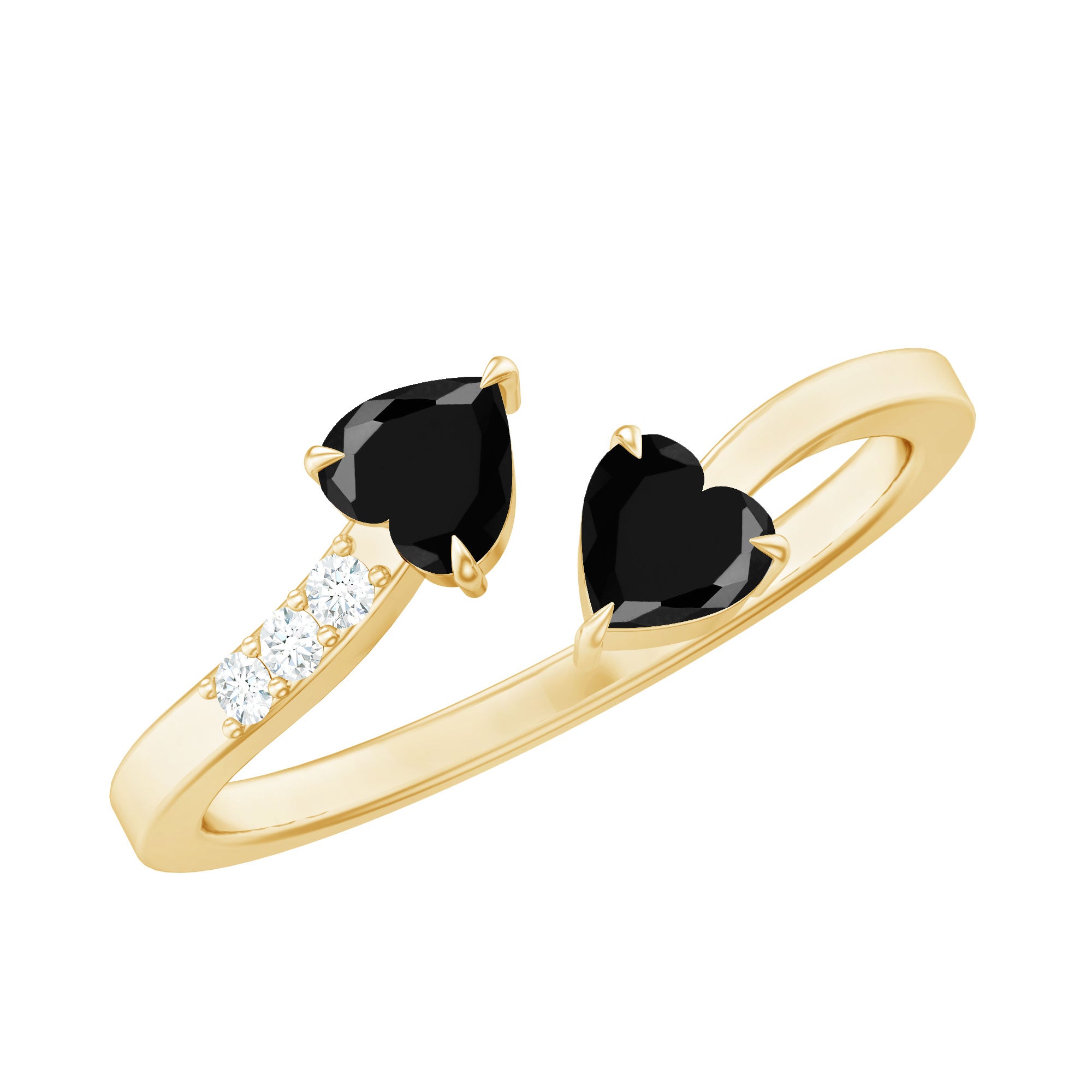 Heart Shape Black Onyx Two Stone Wrap Ring with Diamond AAA - Rosec Jewels