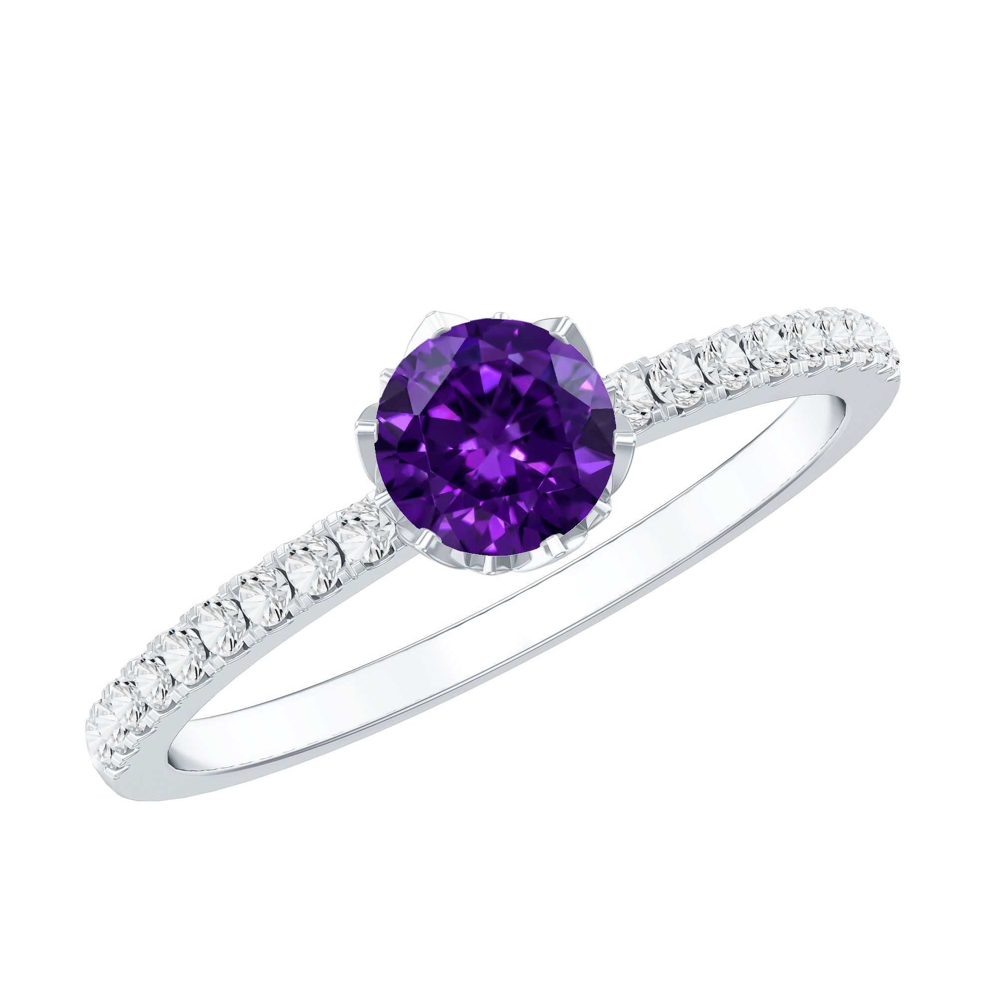 Genuine Amethyst Diamond Promise Ring for Women AAA - Rosec Jewels