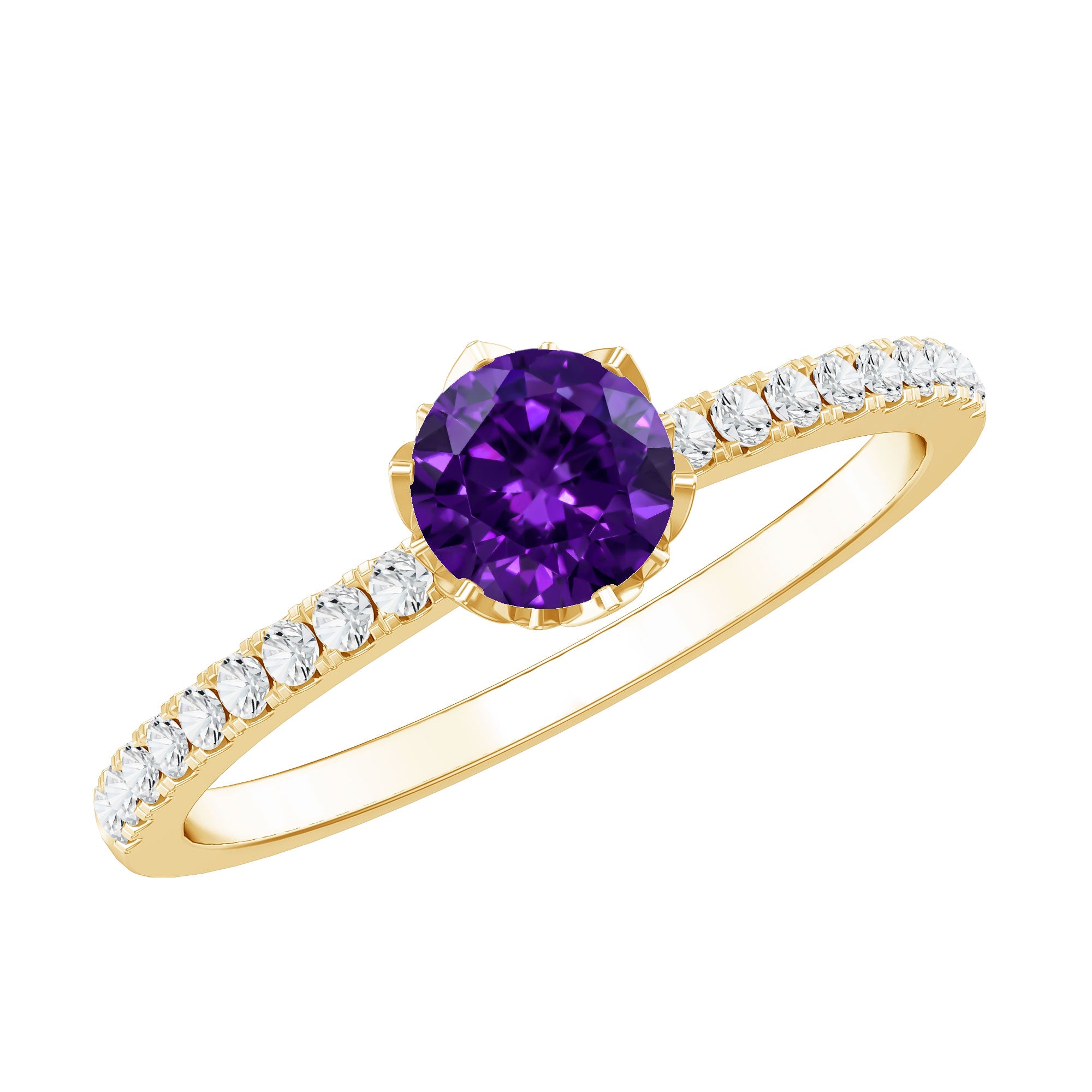 Genuine Amethyst Diamond Promise Ring for Women AAA - Rosec Jewels
