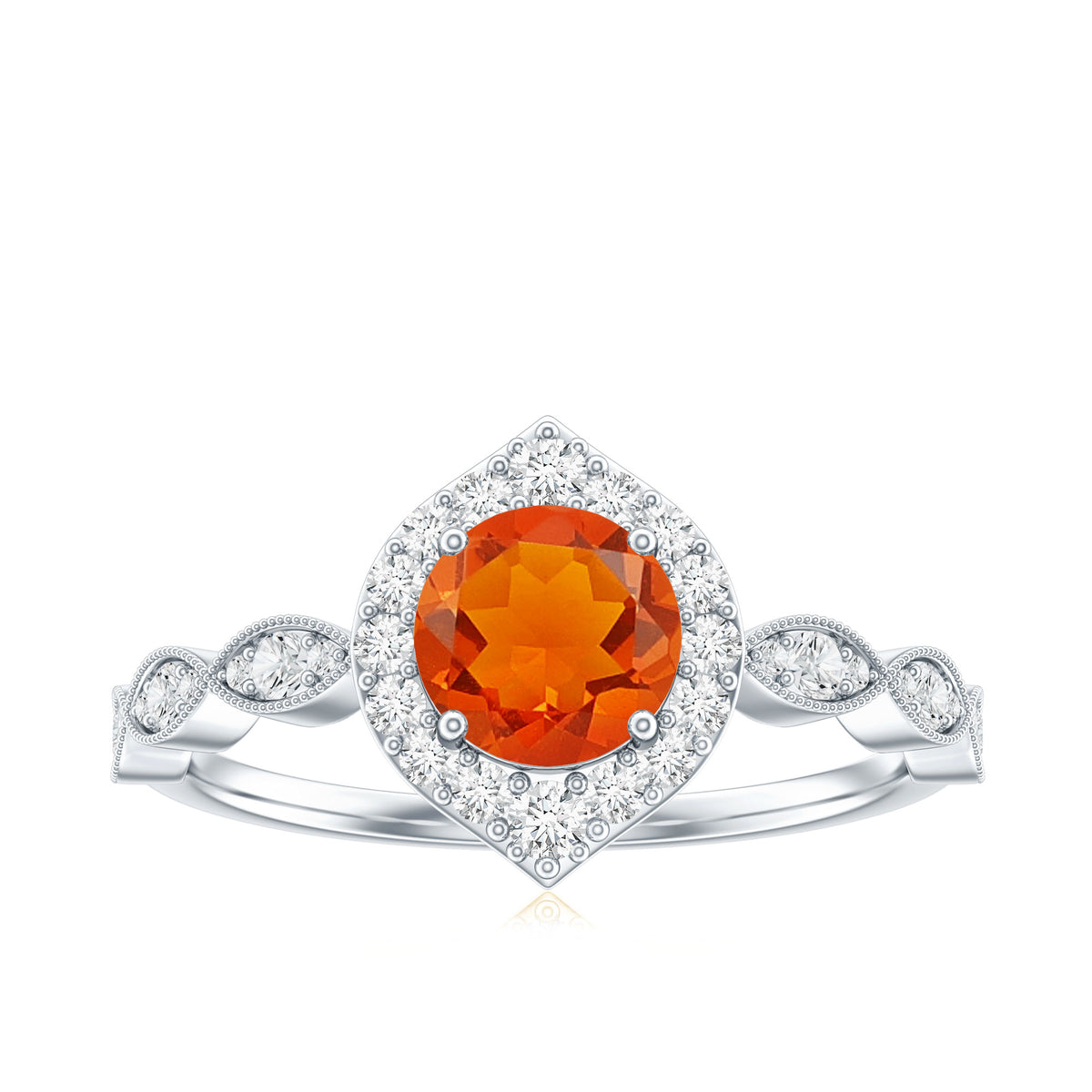 Vintage Style Fire Opal Engagement Ring with Diamond Accent AAA - Rosec Jewels
