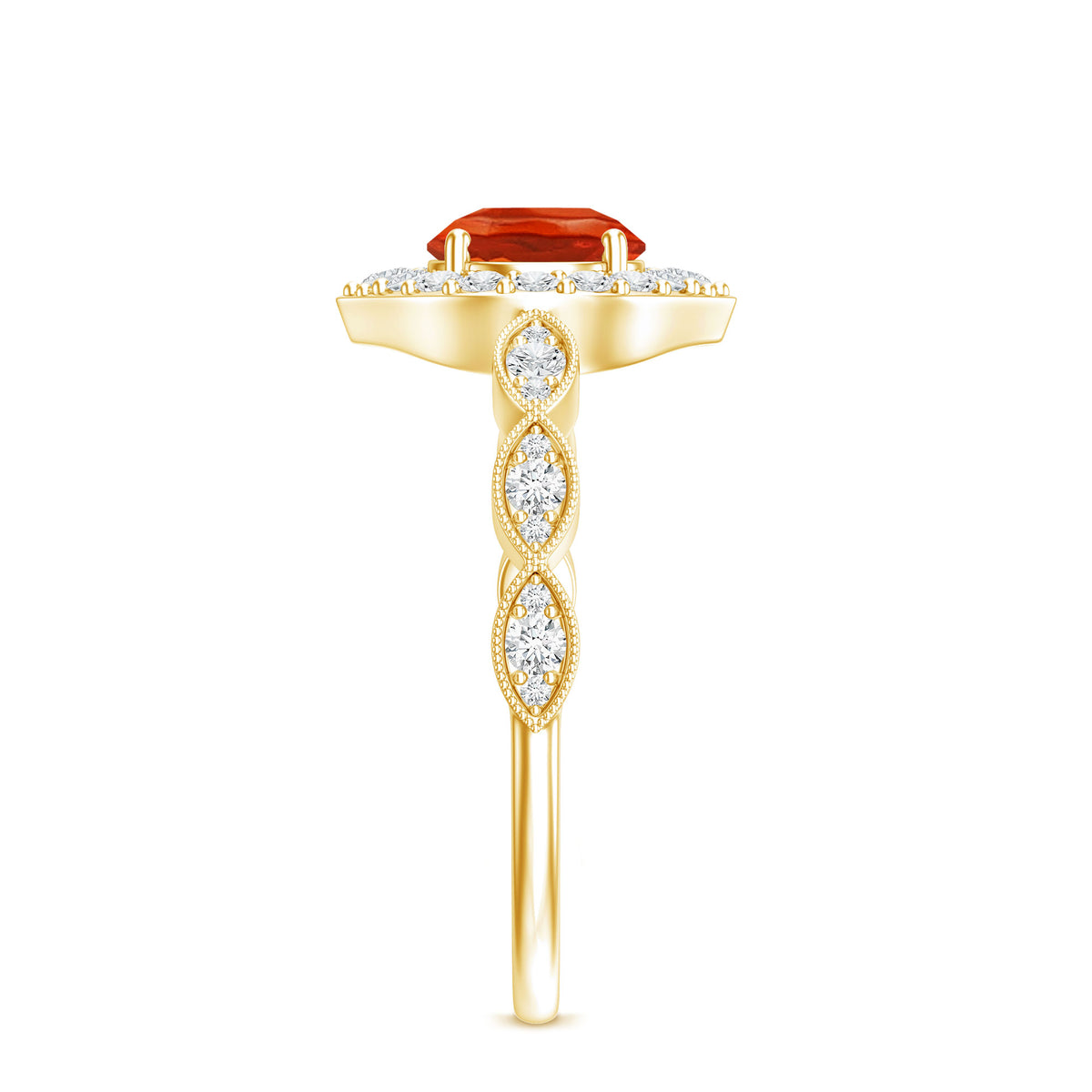 Vintage Style Fire Opal Engagement Ring with Diamond Accent AAA - Rosec Jewels