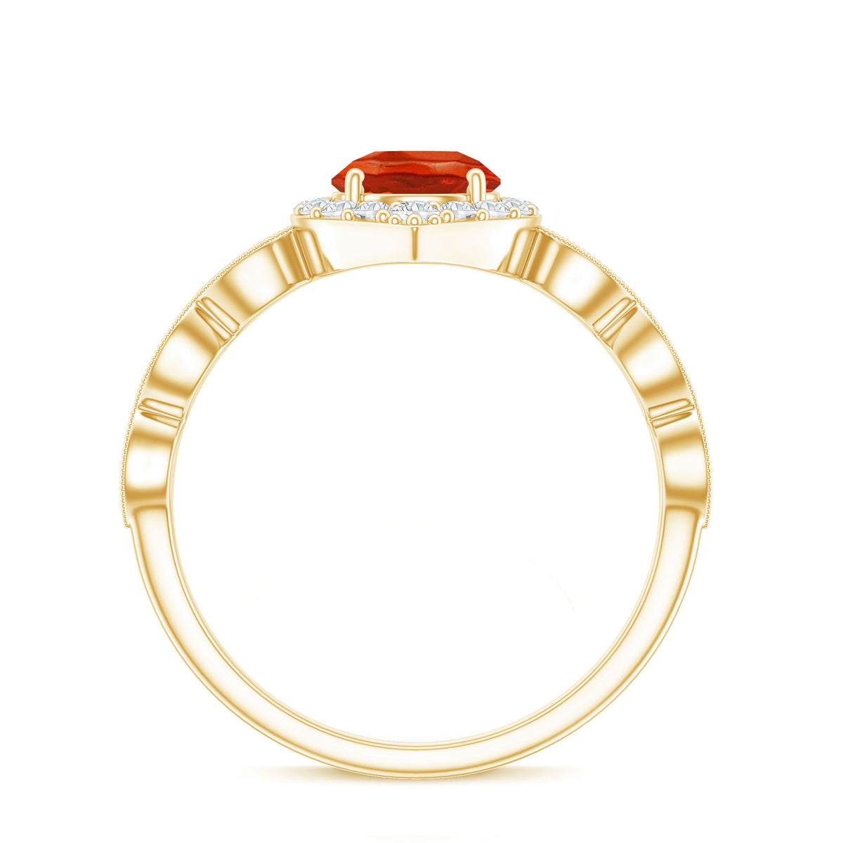 Vintage Style Fire Opal Engagement Ring with Diamond Accent AAA - Rosec Jewels