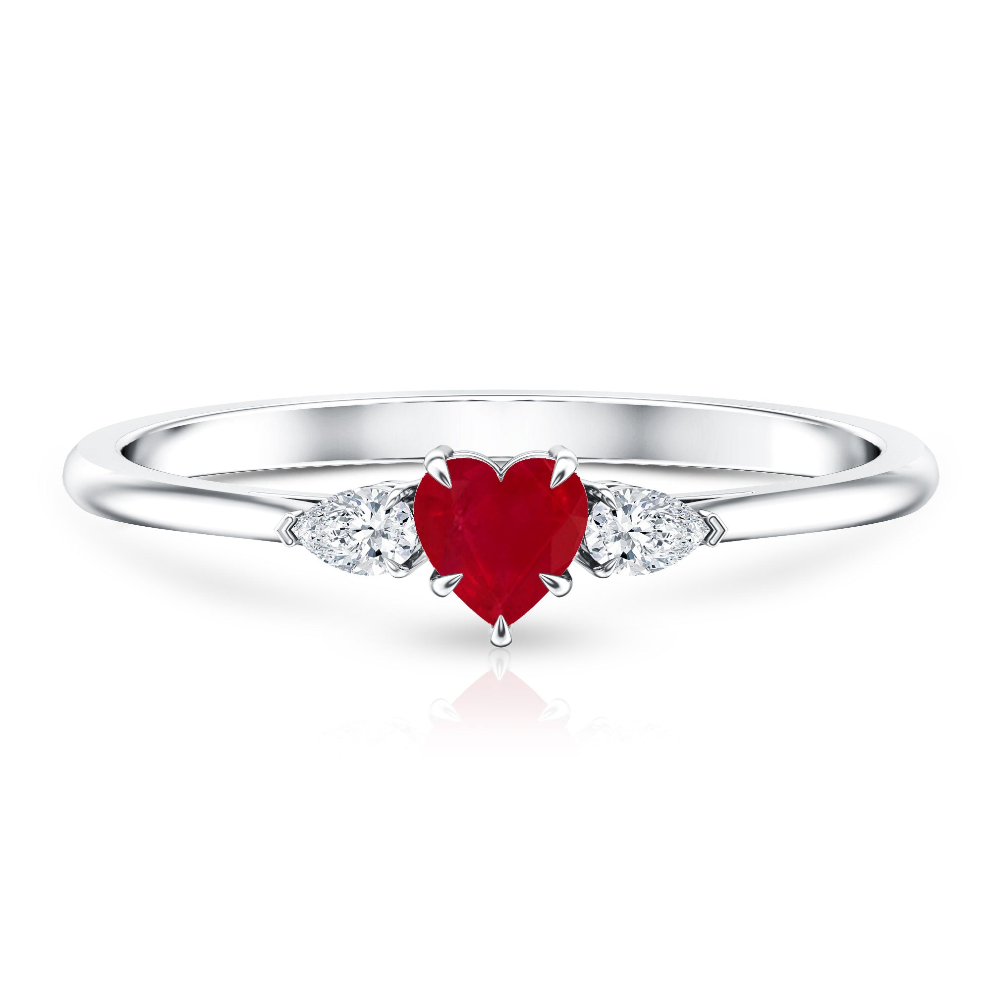 Natural 0.6 Carat Heart Shape Ruby Diamond 3 Stone Promise Ring AAA - Rosec Jewels