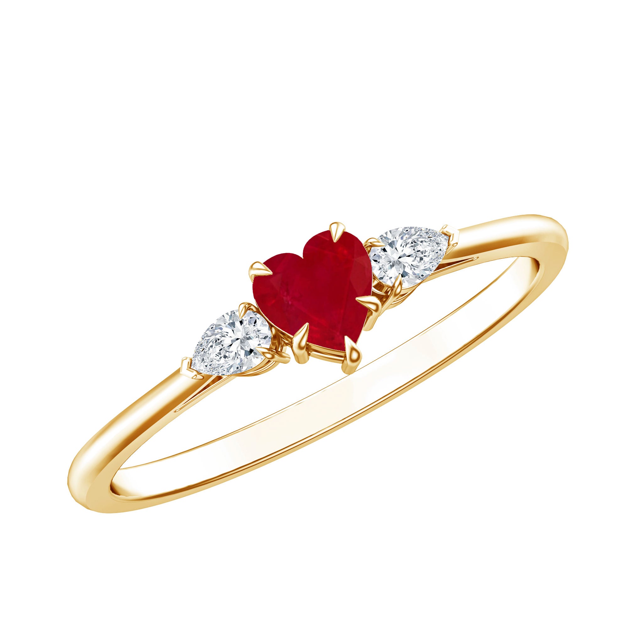 Natural 0.6 Carat Heart Shape Ruby Diamond 3 Stone Promise Ring AAA - Rosec Jewels
