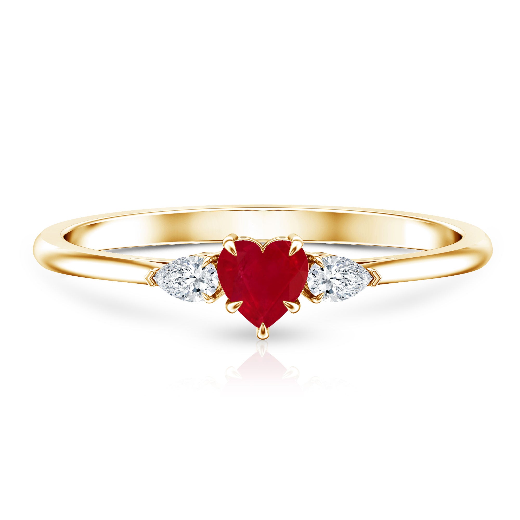 Natural 0.6 Carat Heart Shape Ruby Diamond 3 Stone Promise Ring AAA - Rosec Jewels