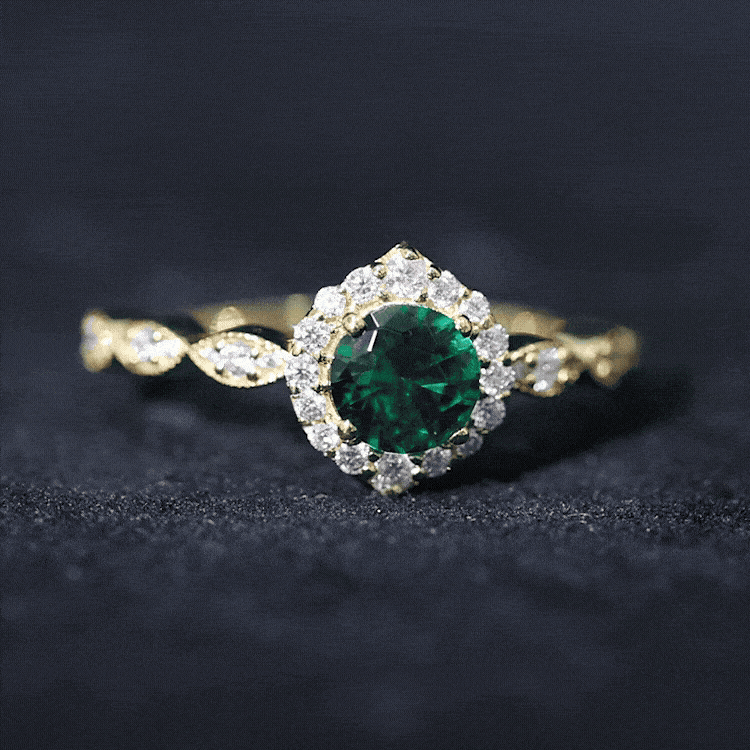 Lab Created Emerald Vintage Style Engagement Ring With Diamonds AAAA - Rosec Jewels
