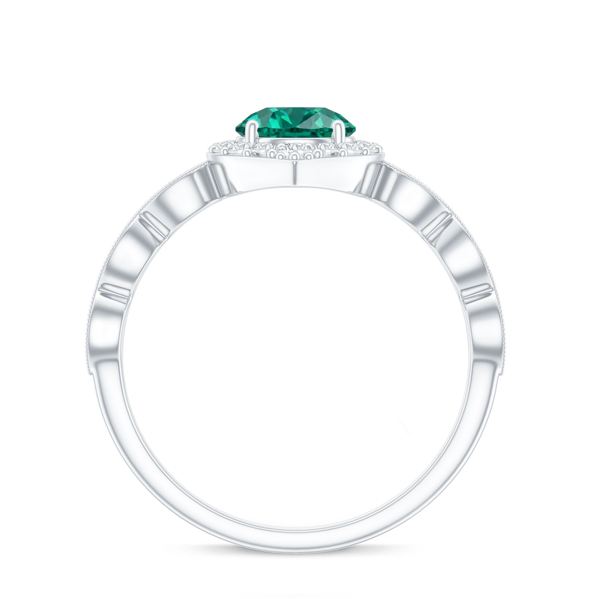 Rosec Jewels-Lab Created Emerald Vintage Style Engagement Ring With Diamonds