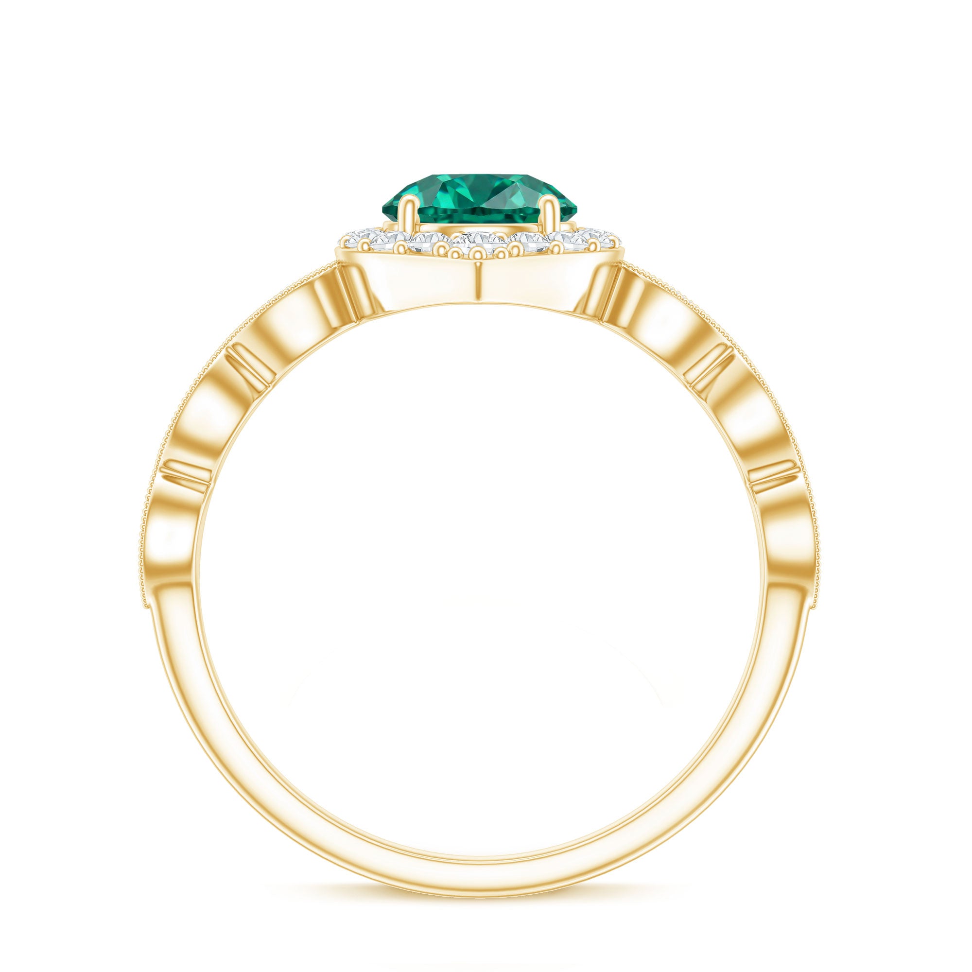 Lab Created Emerald Vintage Style Engagement Ring With Diamonds AAAA - Rosec Jewels