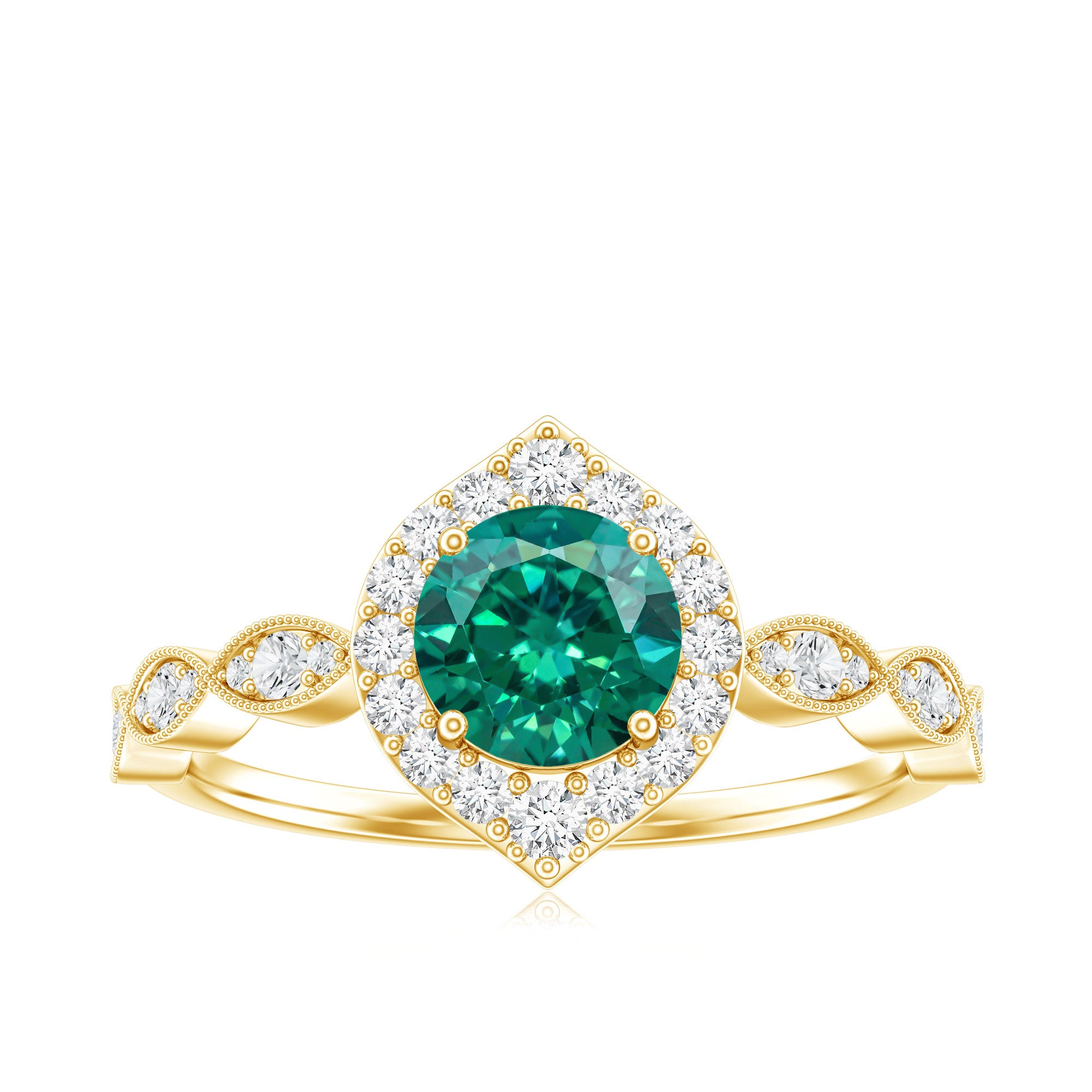 Rosec Jewels-Lab Created Emerald Vintage Style Engagement Ring With Diamonds