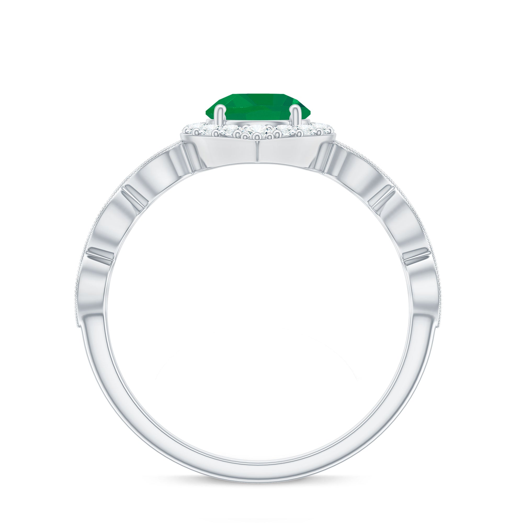 Natural Emerald Vintage Looking Engagement Ring with Diamond Halo AAA - Rosec Jewels