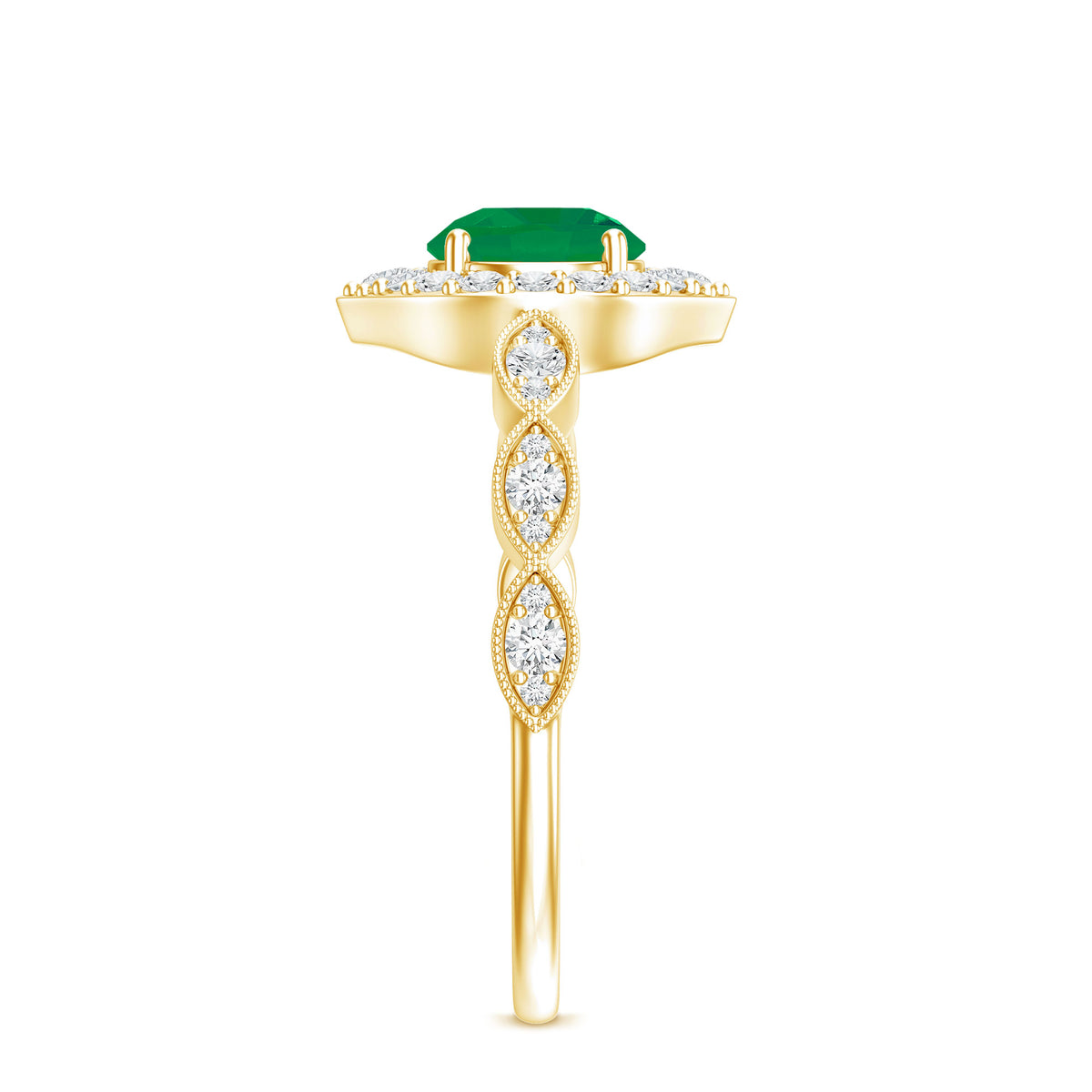 Natural Emerald Vintage Looking Engagement Ring with Diamond Halo AAA - Rosec Jewels