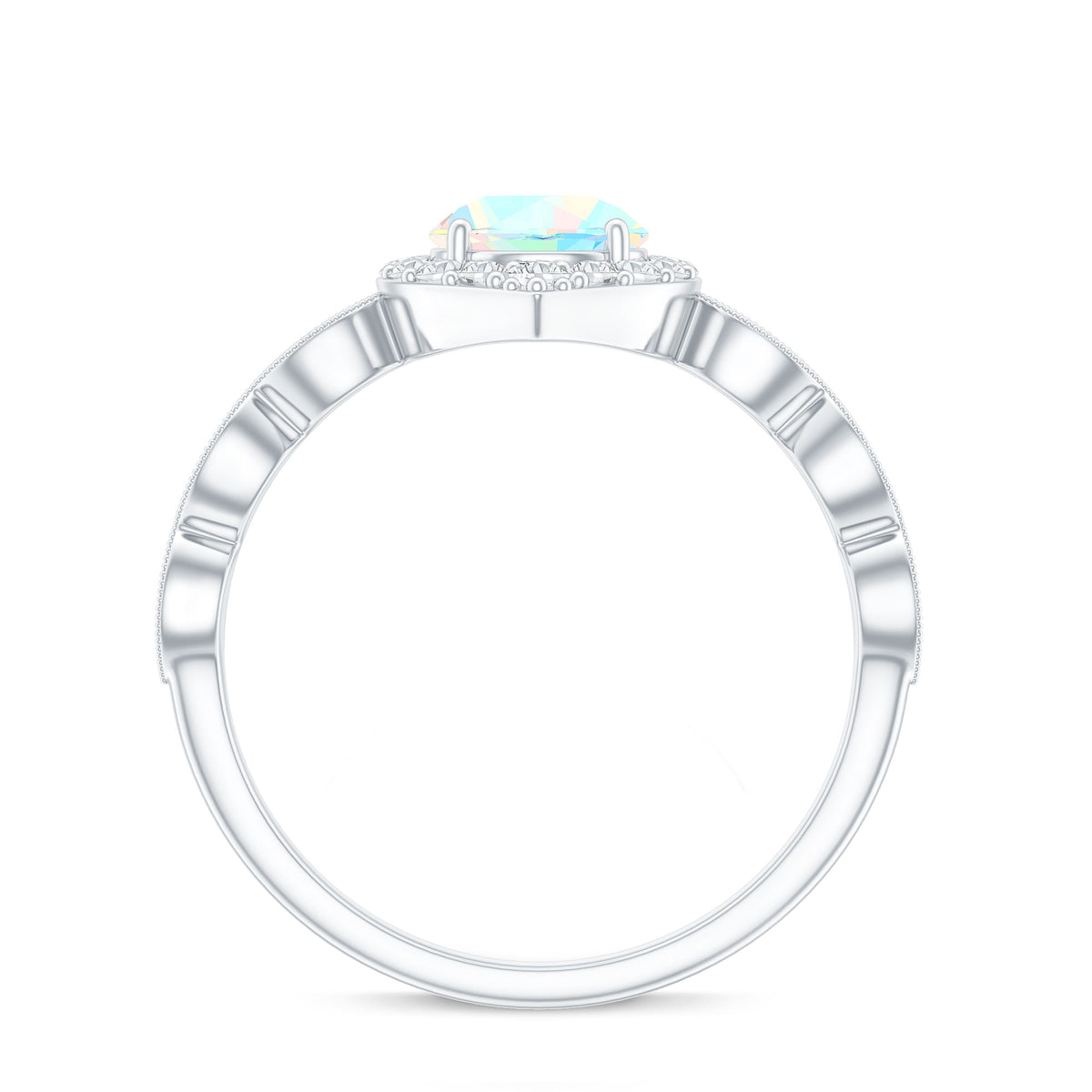Vintage Looking Ethiopian Opal Engagement Ring with Real Diamond Halo AAA - Rosec Jewels