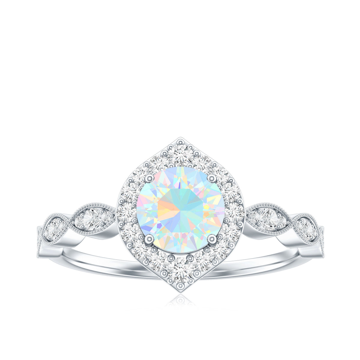 Vintage Looking Ethiopian Opal Engagement Ring with Real Diamond Halo AAA - Rosec Jewels