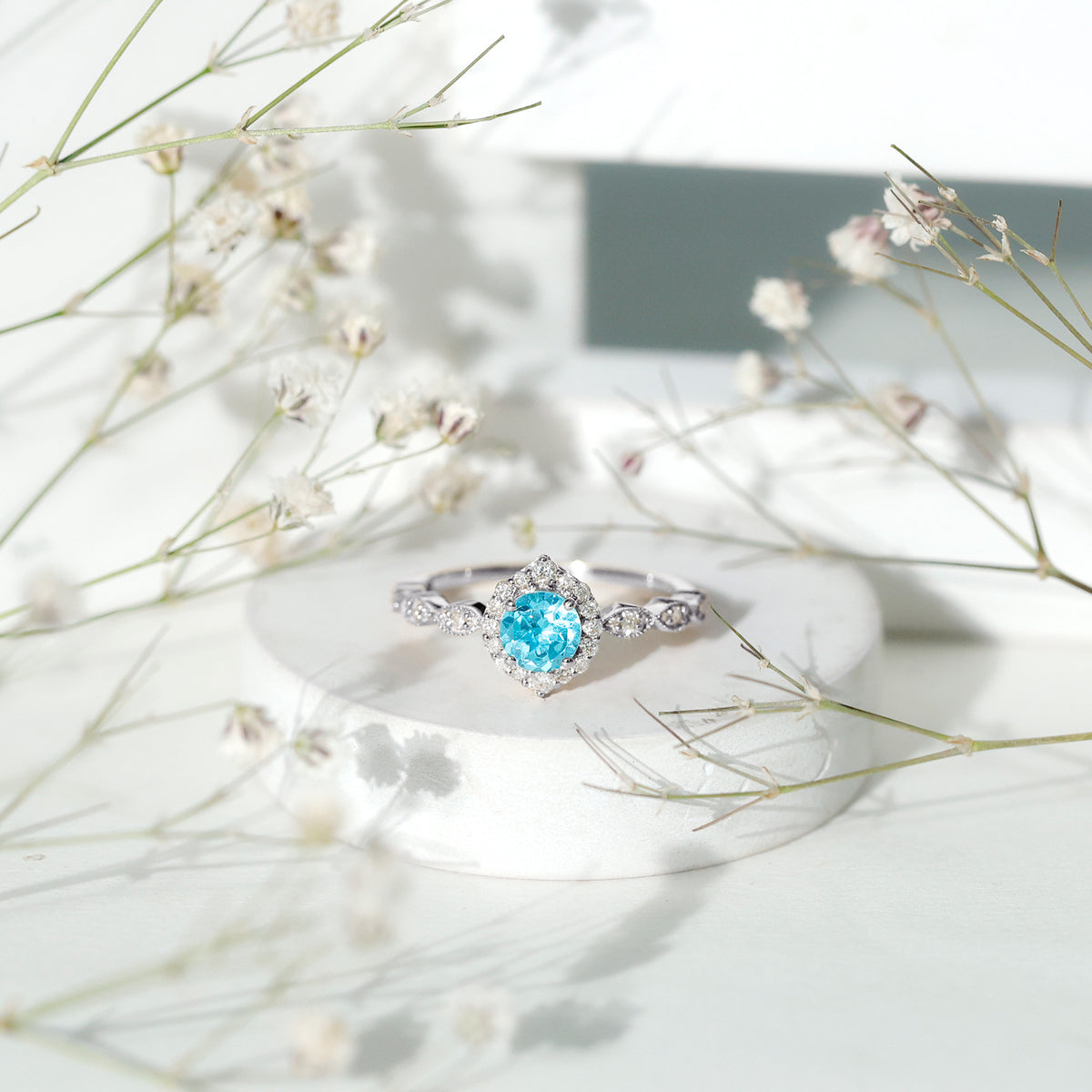 0.8 Carat Aquamarine and Diamond Designer Engagement Ring AAA - Rosec Jewels