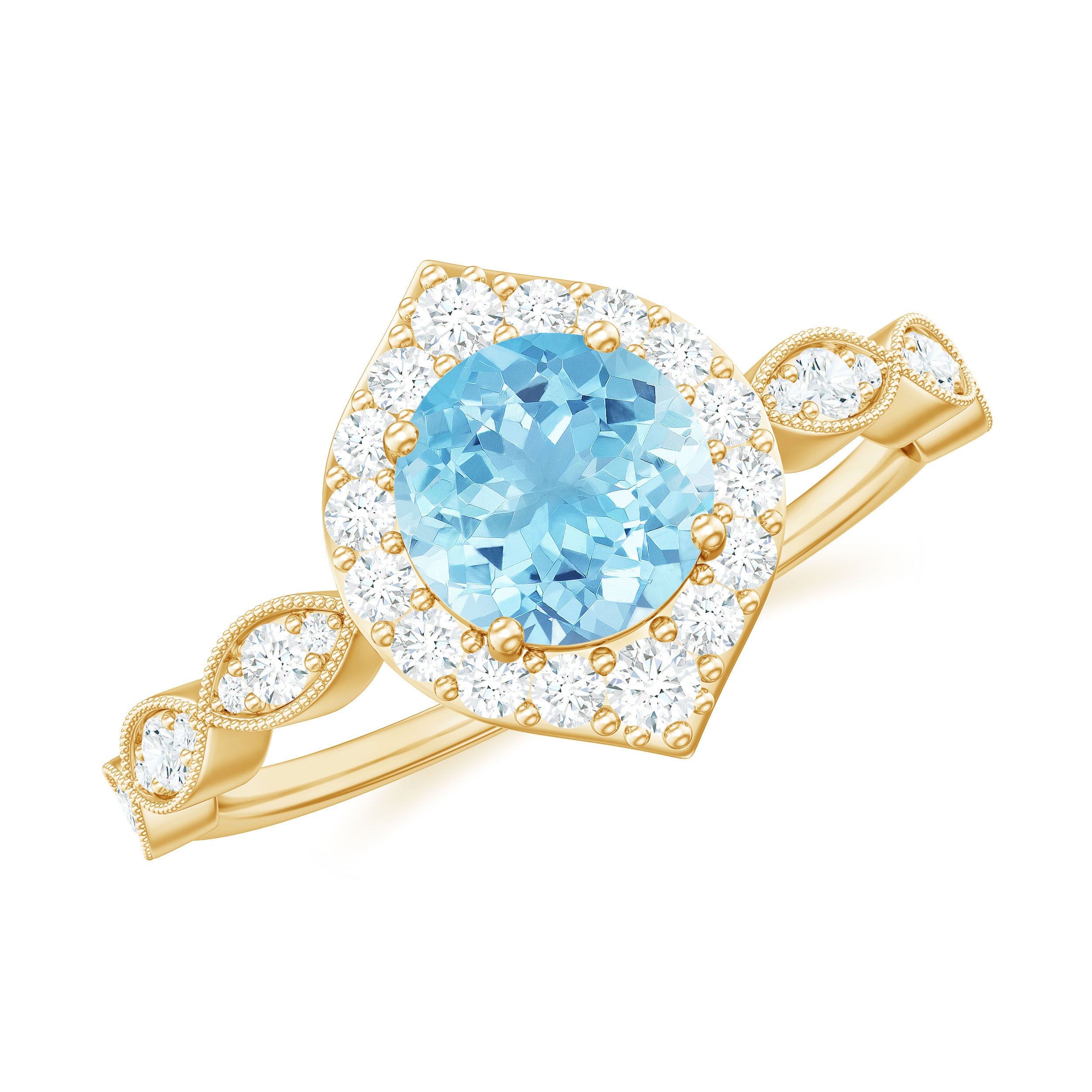 0.8 Carat Aquamarine and Diamond Designer Engagement Ring AAA - Rosec Jewels