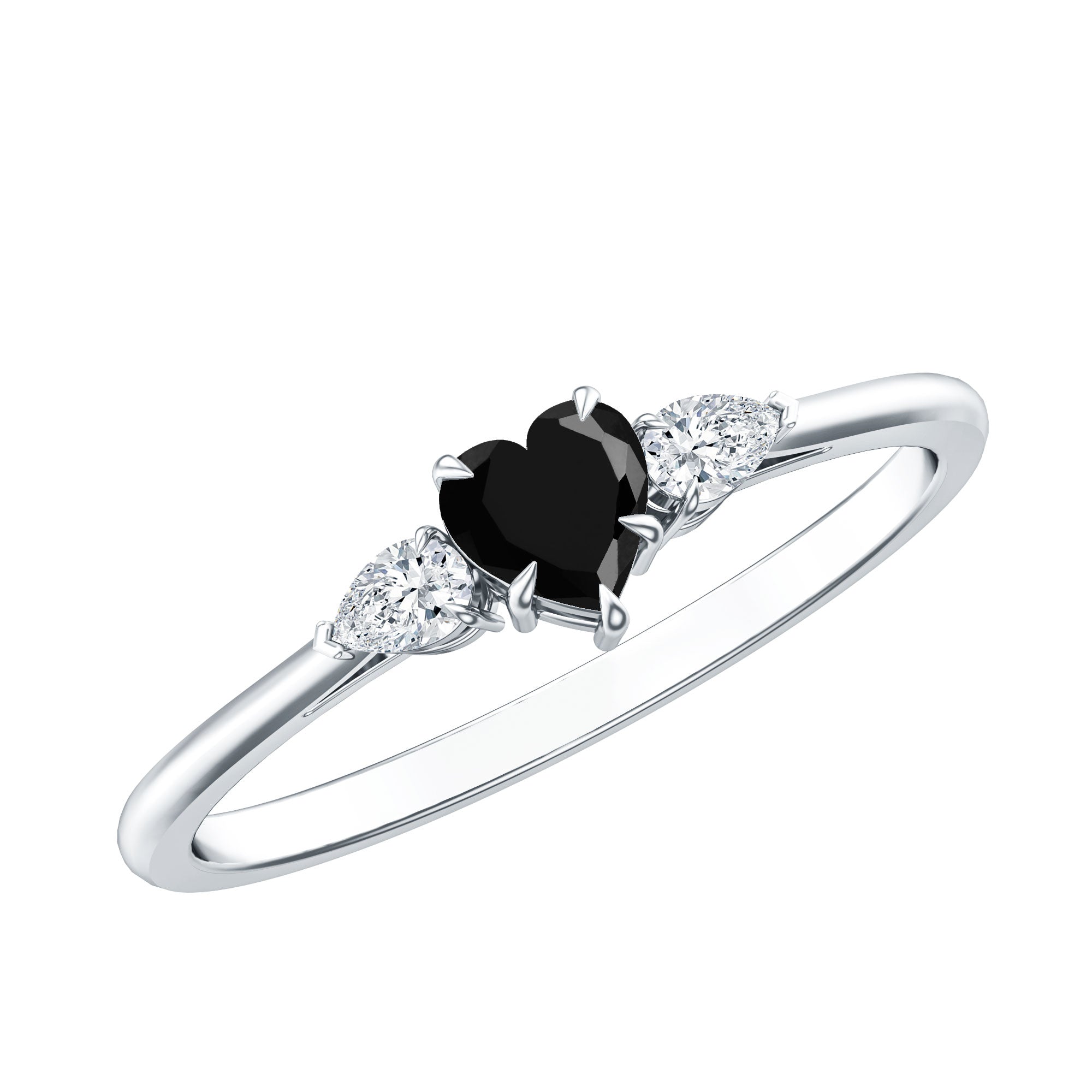 Certified Lab Grown Black Diamond Heart Promise Ring with White Diamond AAAA ( Synthetic ) - Rosec Jewels