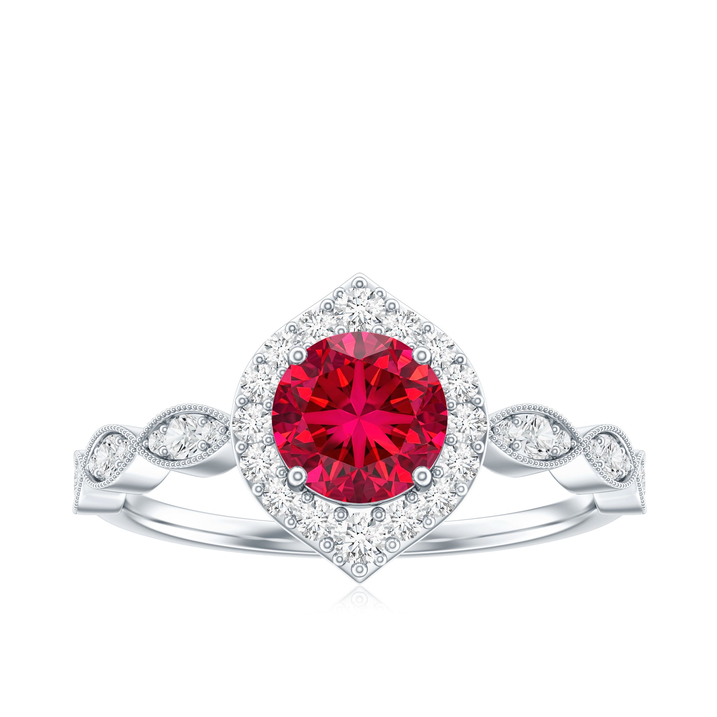 Rosec Jewels-Vintage Style 1.3 Carat Lab Grown Ruby Engagement Ring with Diamond