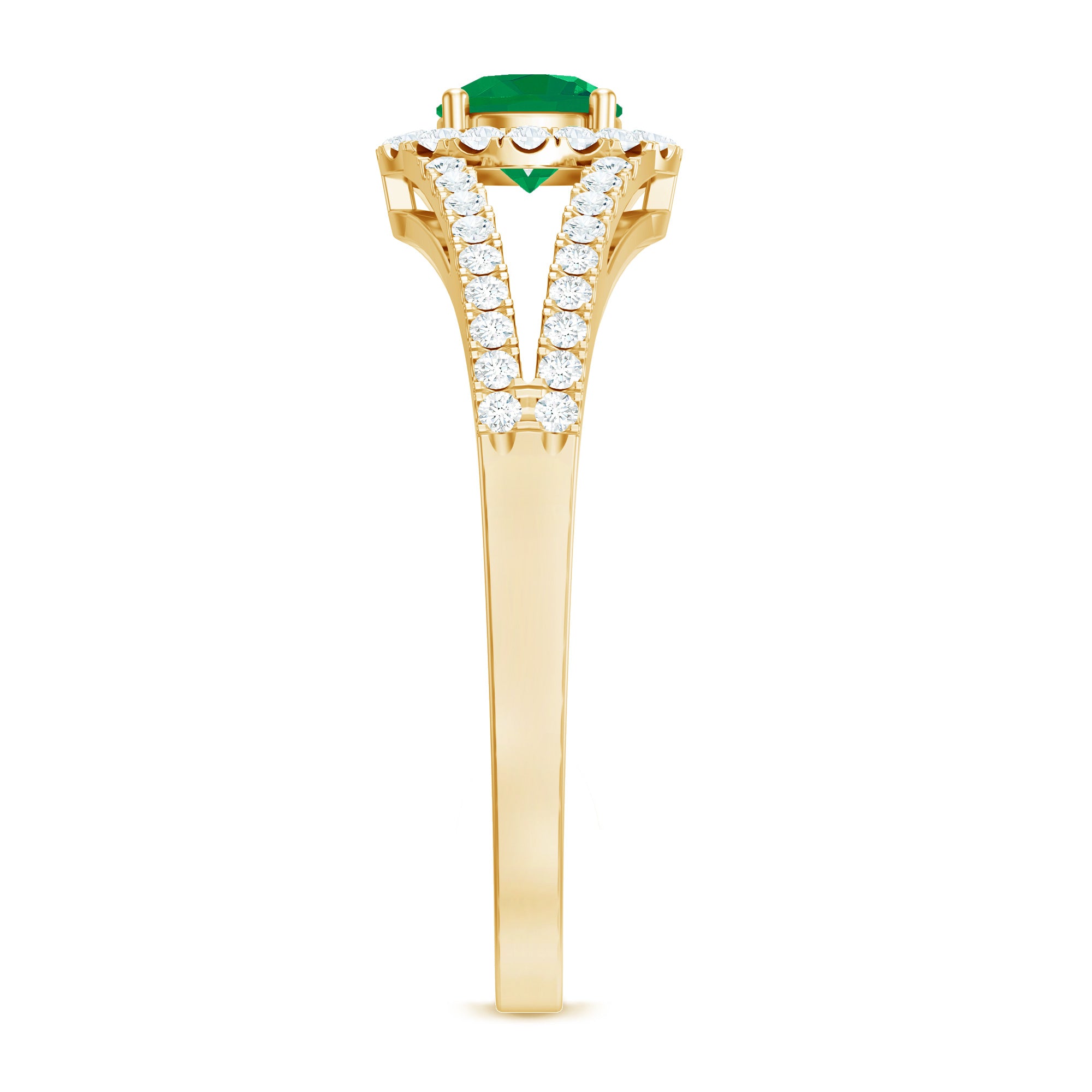 Classic Emerald Split Shank Engagement Ring with Diamond Halo AAA - Rosec Jewels