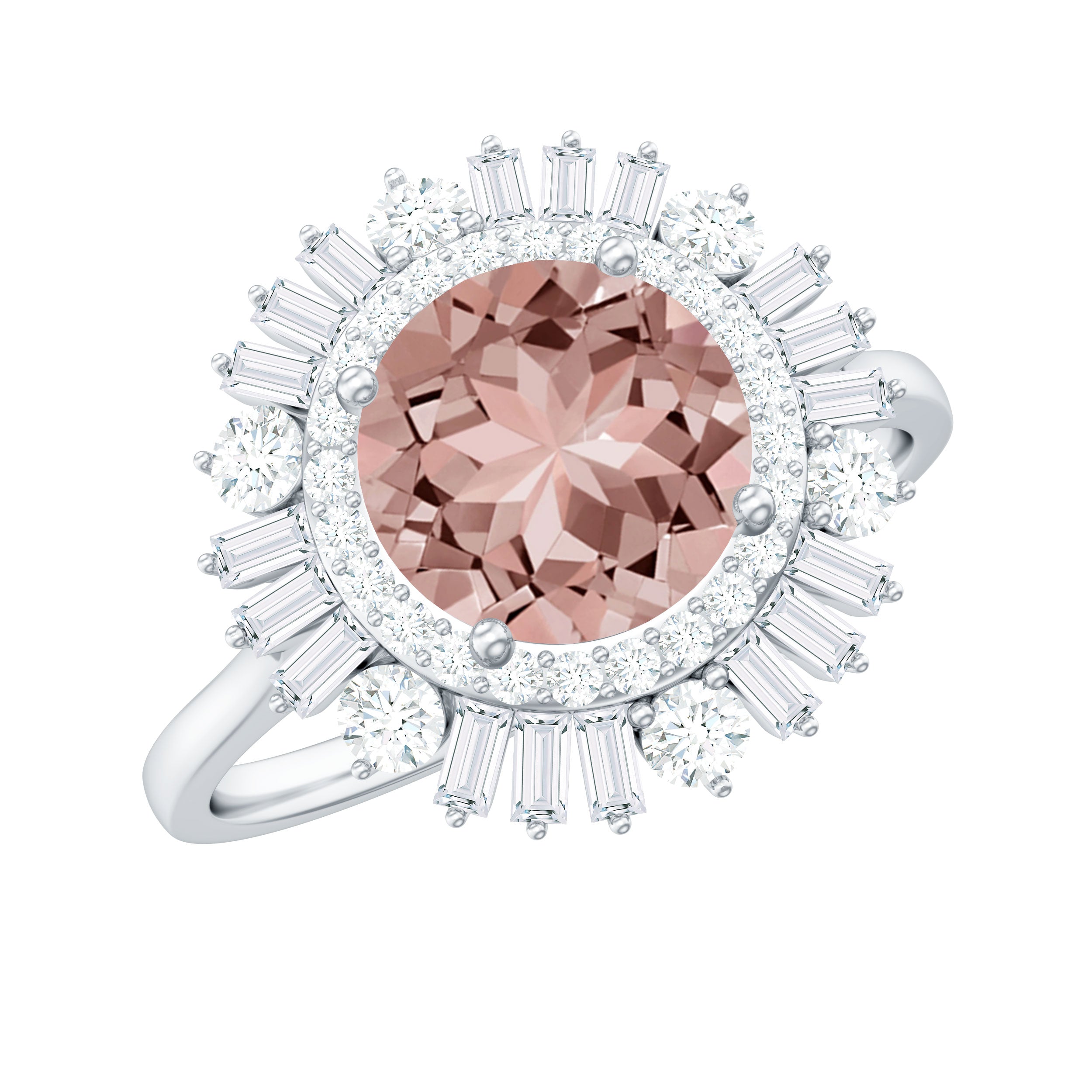 Round Morganite Cocktail Ring with Moissanite Double Halo