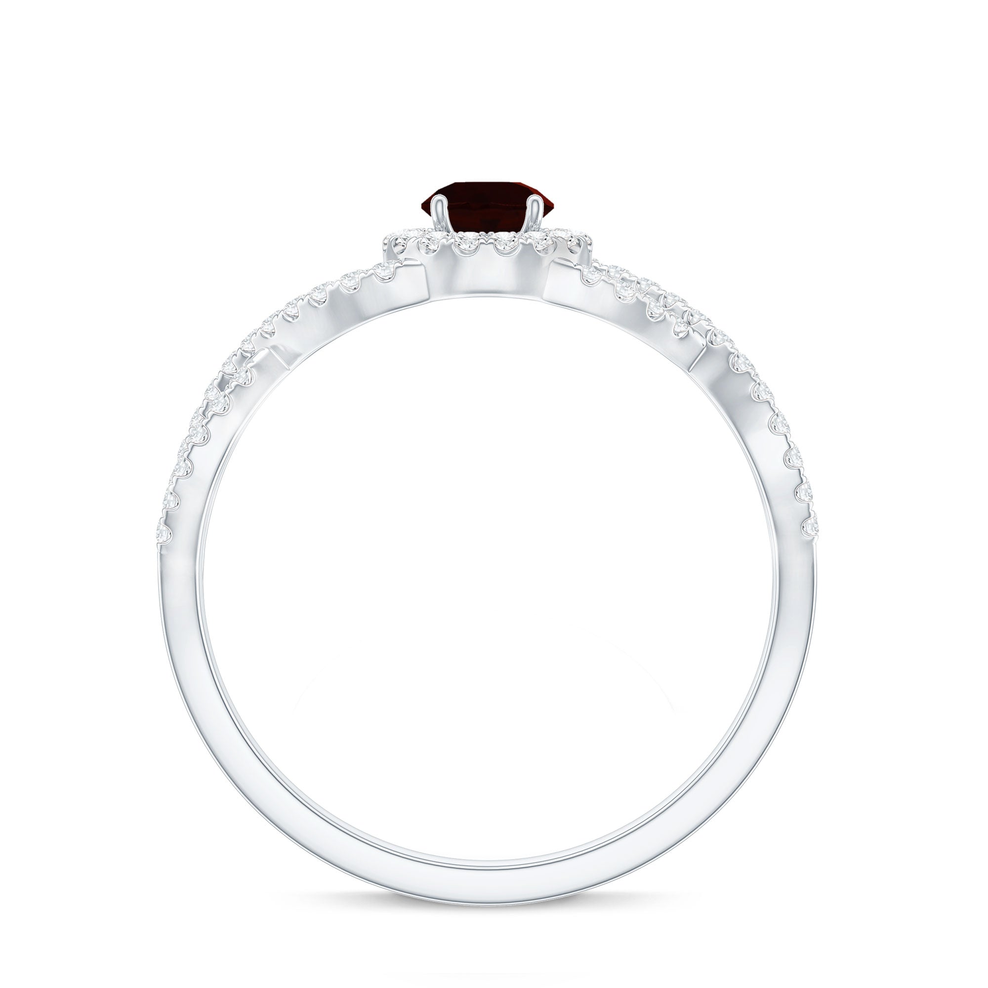 Natural Garnet Engagement Ring with Diamond Criss Cross Shank AAA - Rosec Jewels