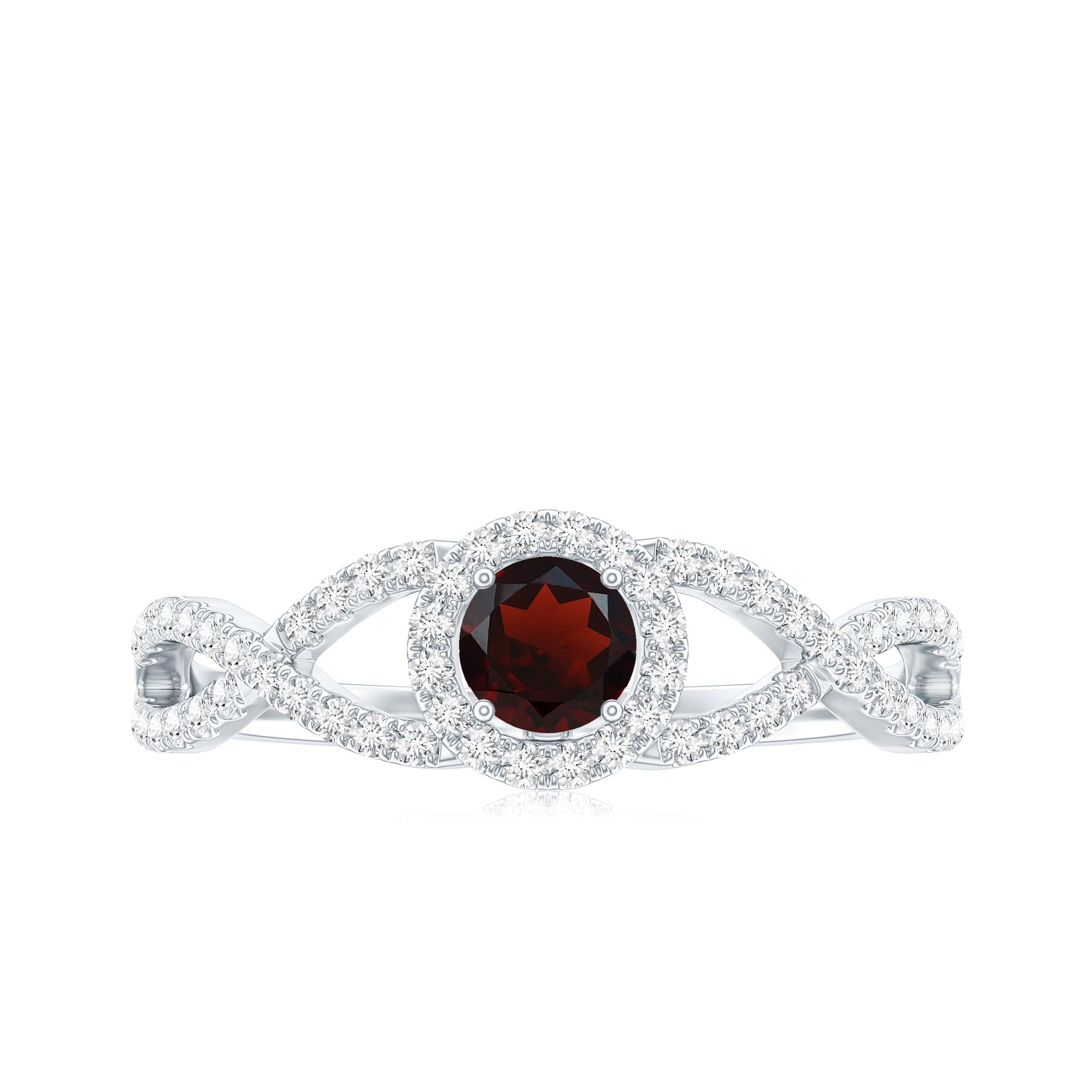 Natural Garnet Engagement Ring with Diamond Criss Cross Shank AAA - Rosec Jewels